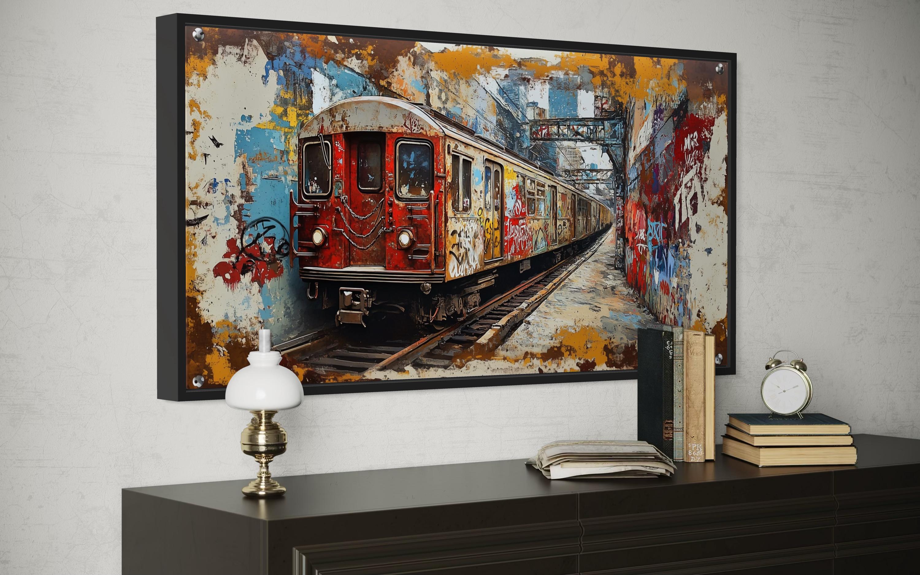 Graffiti Subway Train In  New York City Urban Canvas Wall Art