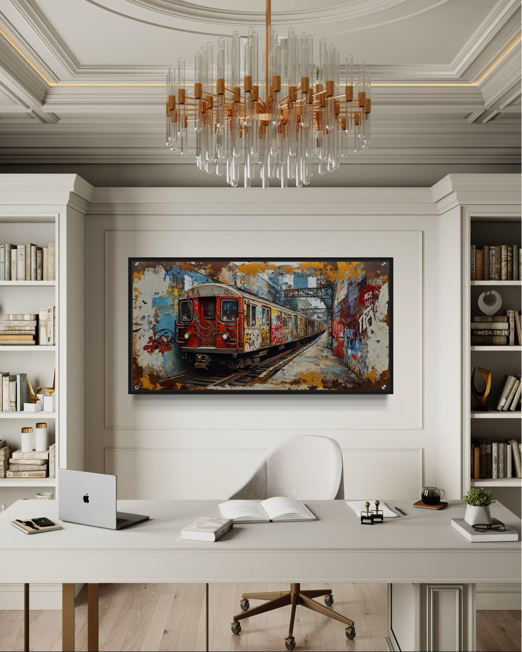 Graffiti Subway Train In  New York City Urban Canvas Wall Art