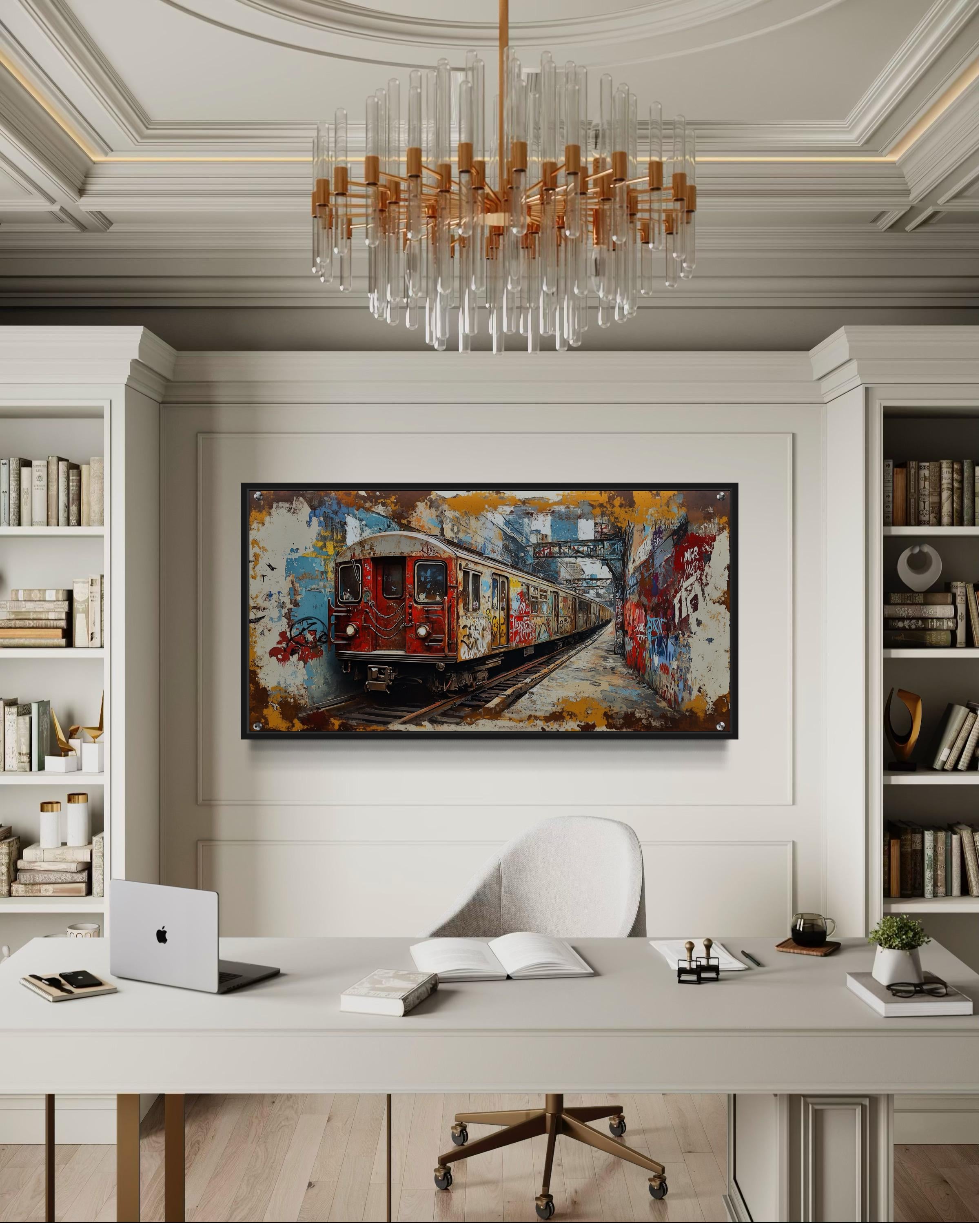 Graffiti Subway Train In  New York City Urban Canvas Wall Art