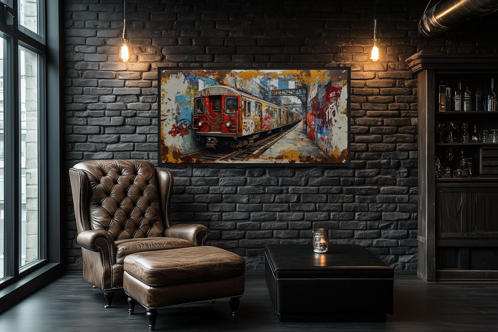 Graffiti Subway Train In  New York City Urban Canvas Wall Art