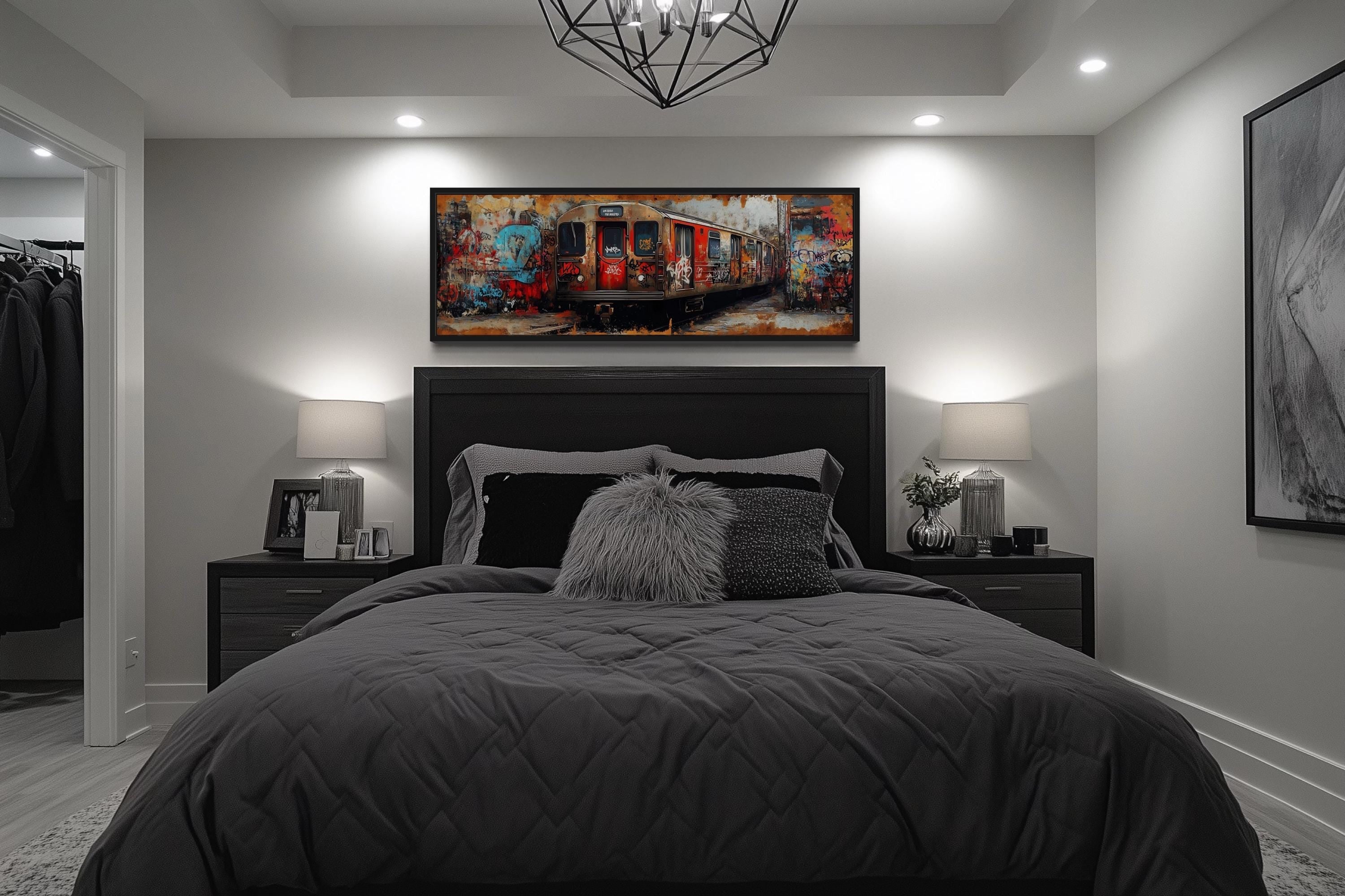 Graffiti Subway Train Long Horizontal Canvas for Men's Bedroom or Office