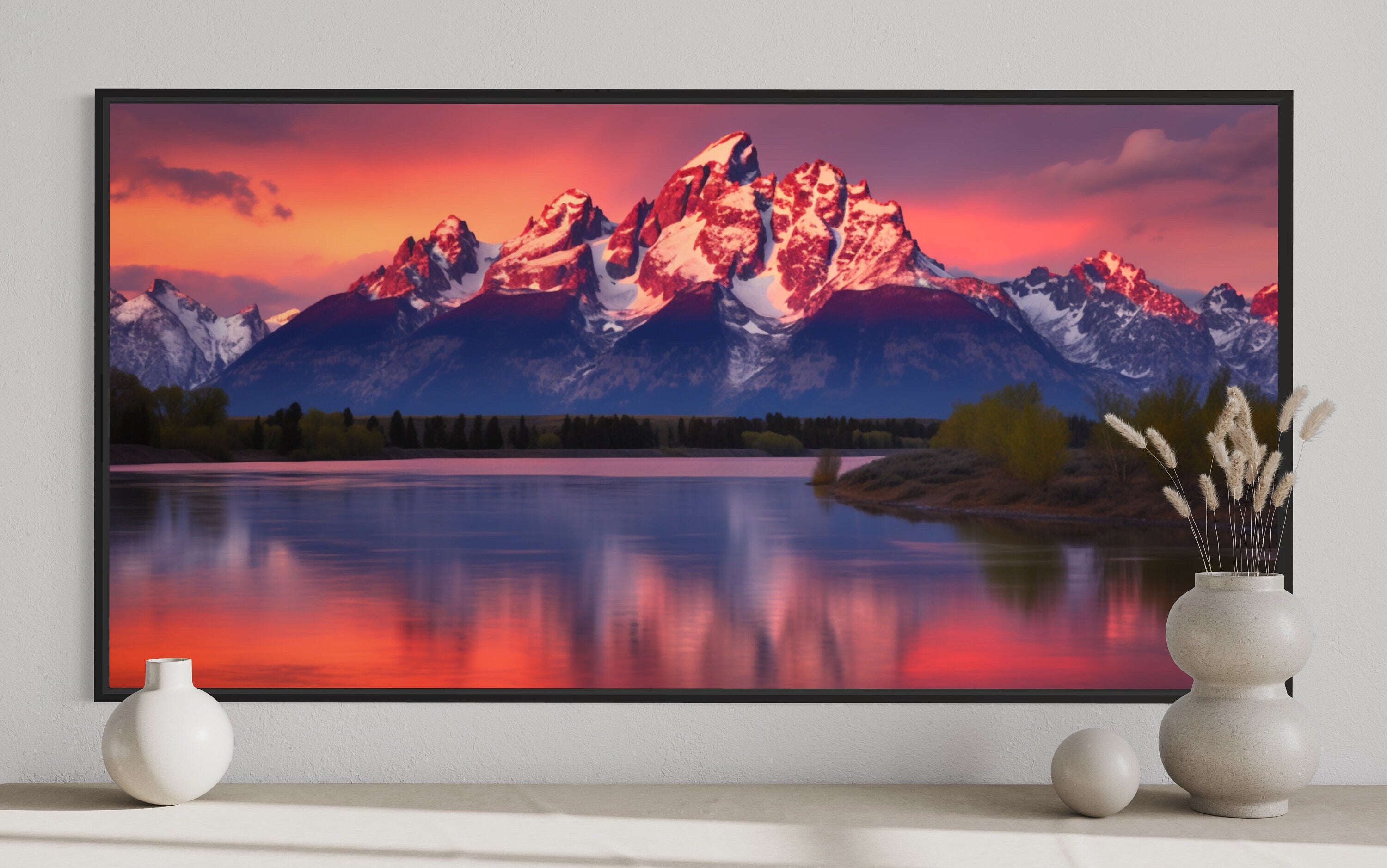 Grand Teton Wall Art – Framed Rocky Mountains Print | Rustic Mountain Landscape Decor