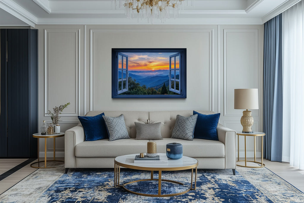 Great Smokey Mountains Sunset Open Window Canvas Wall Art