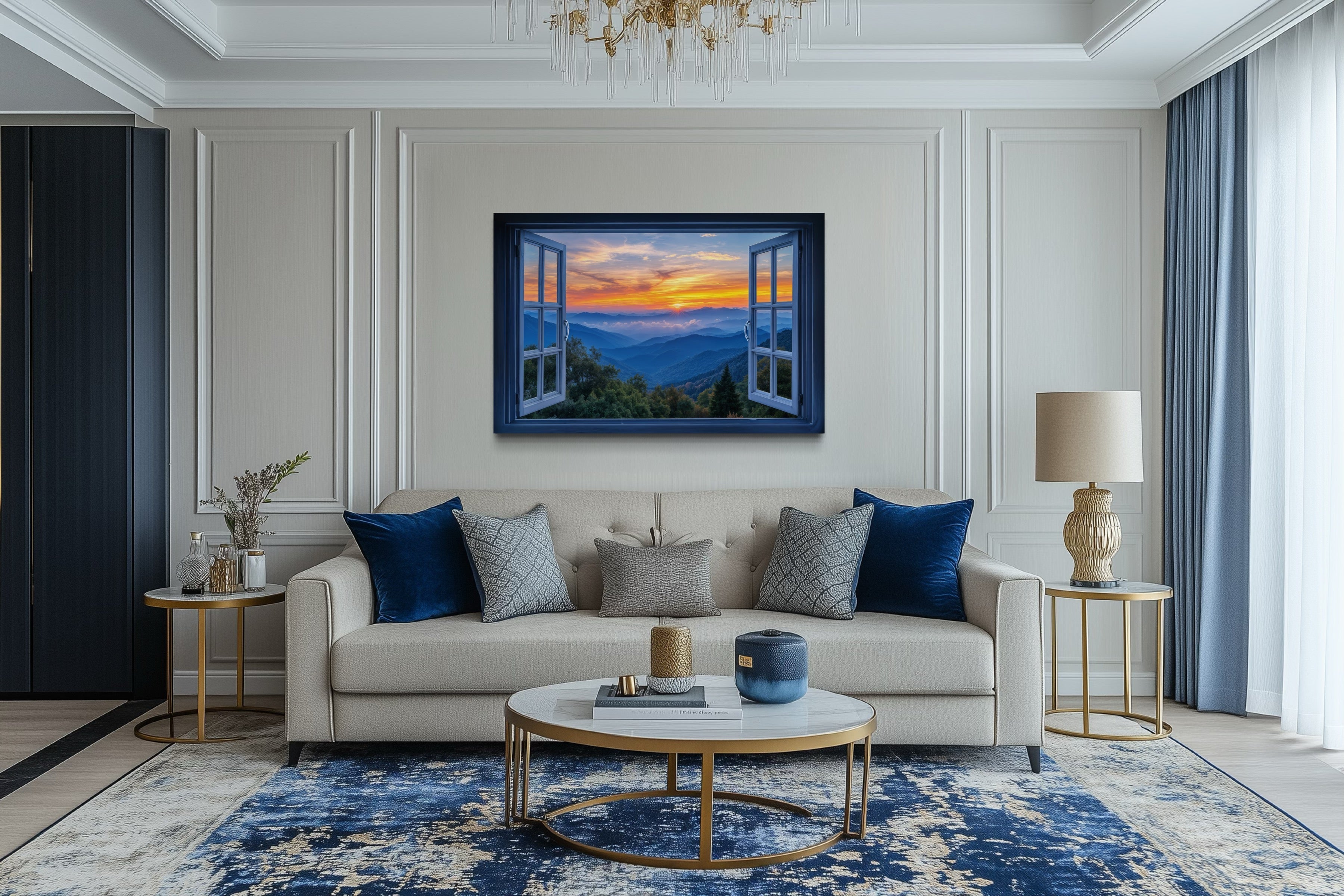 Great Smokey Mountains Sunset Open Window Canvas Wall Art
