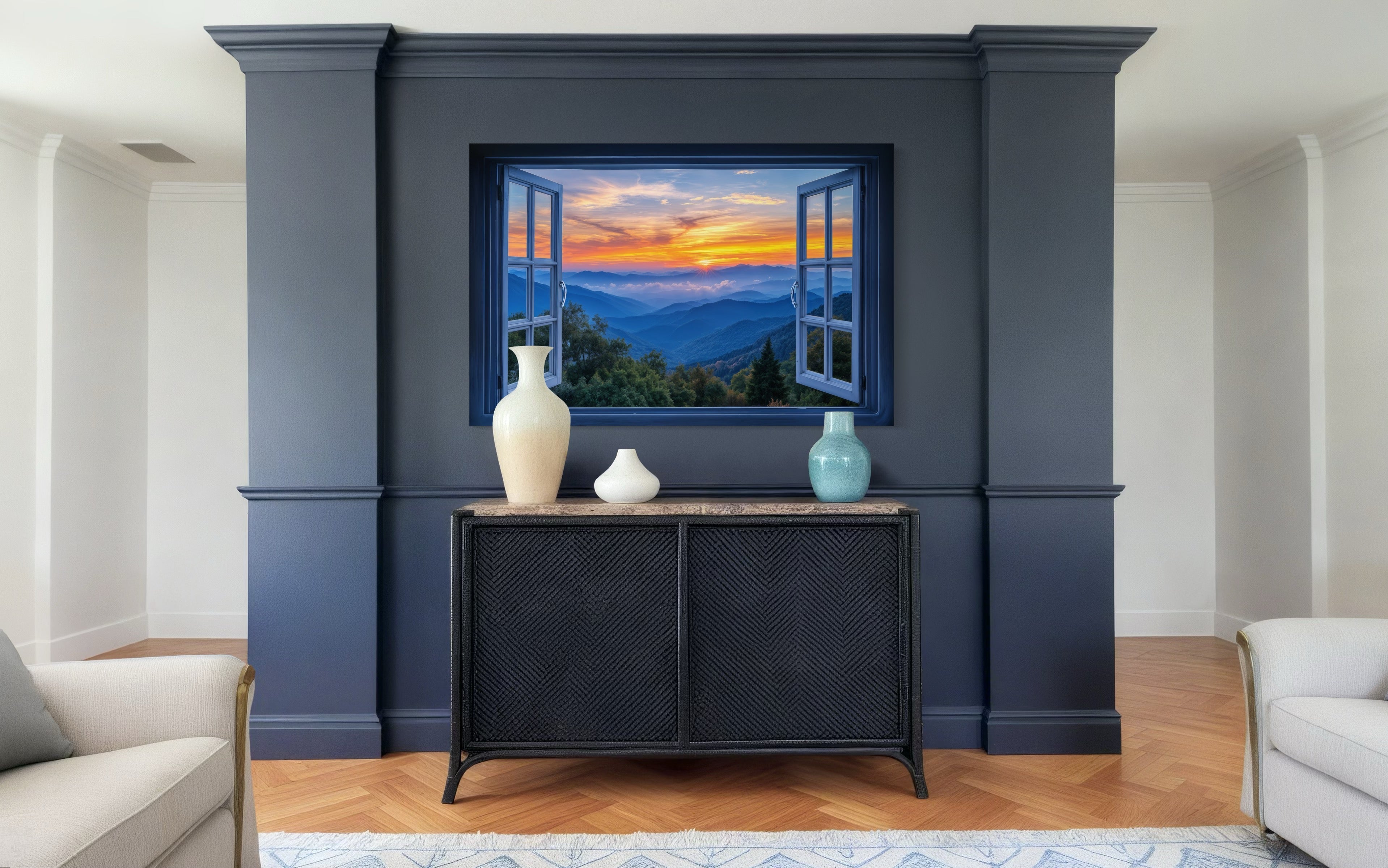 Great Smokey Mountains Sunset Open Window Canvas Wall Art