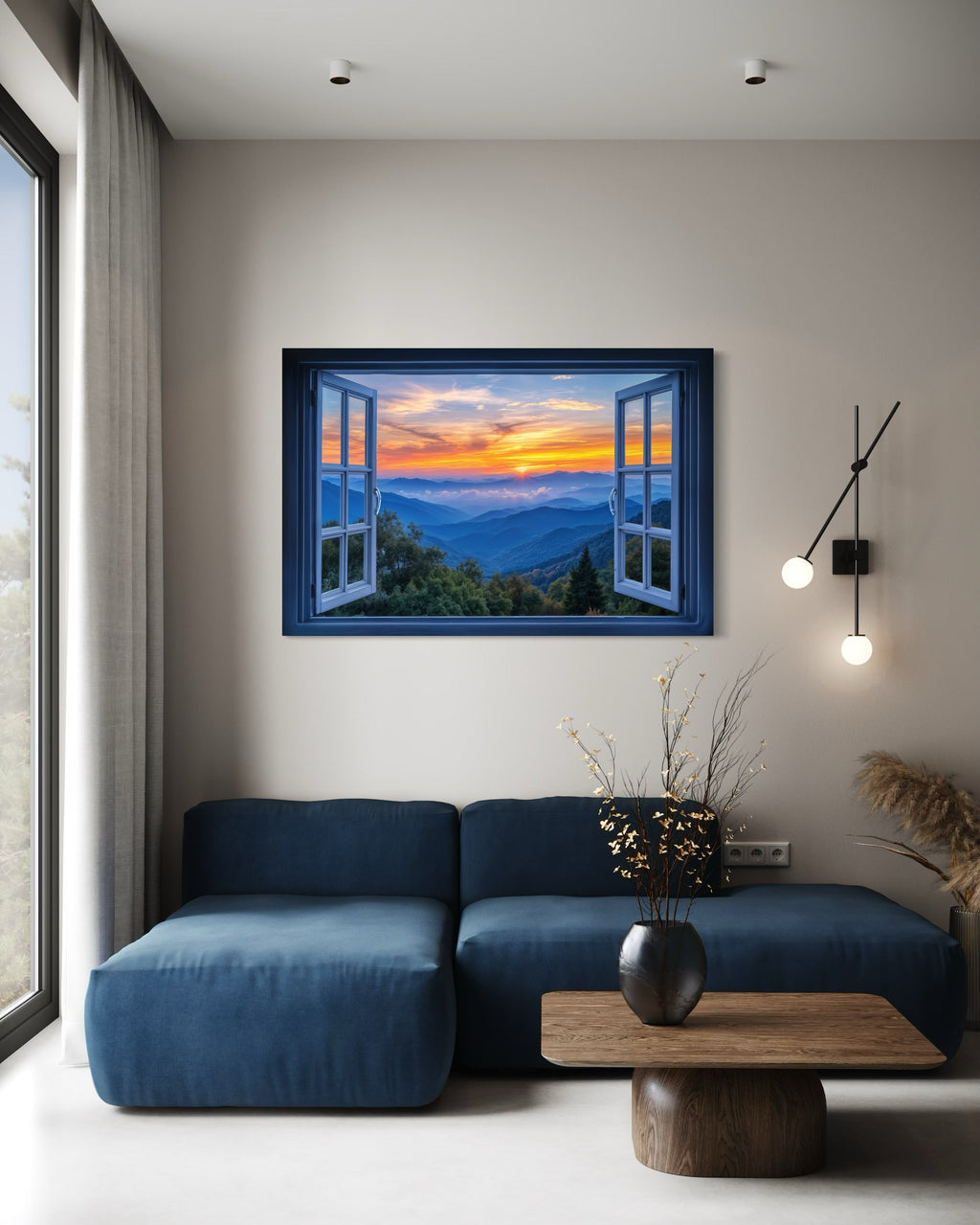 Great Smokey Mountains Sunset Open Window Canvas Wall Art