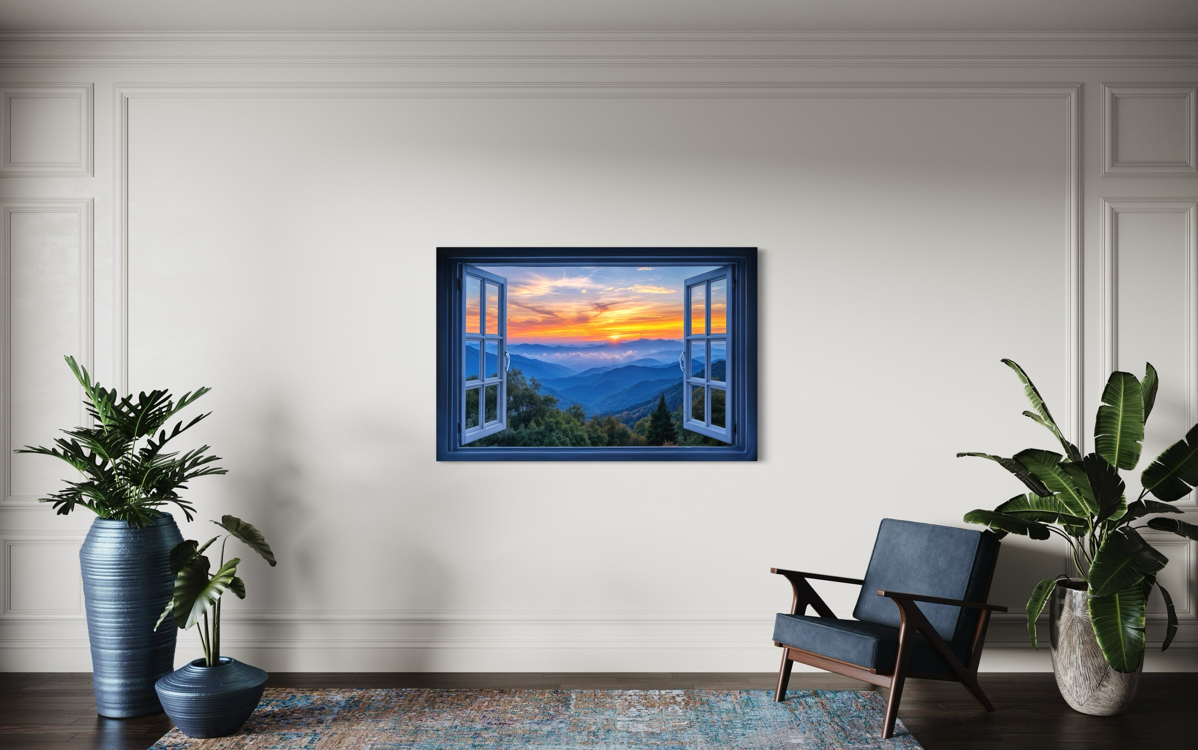 Great Smokey Mountains Sunset Open Window Canvas Wall Art