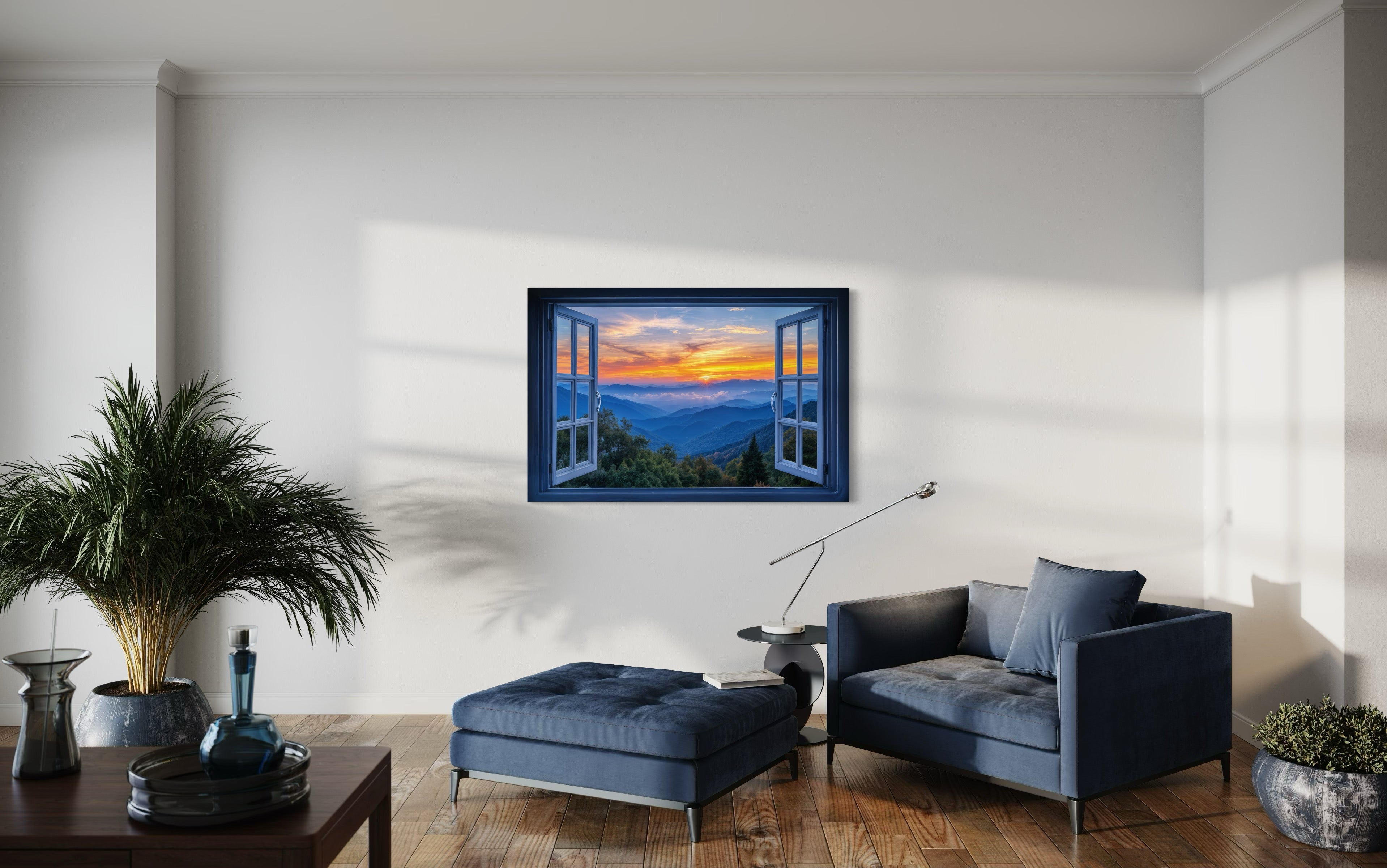 Great Smokey Mountains Sunset Open Window Canvas Wall Art