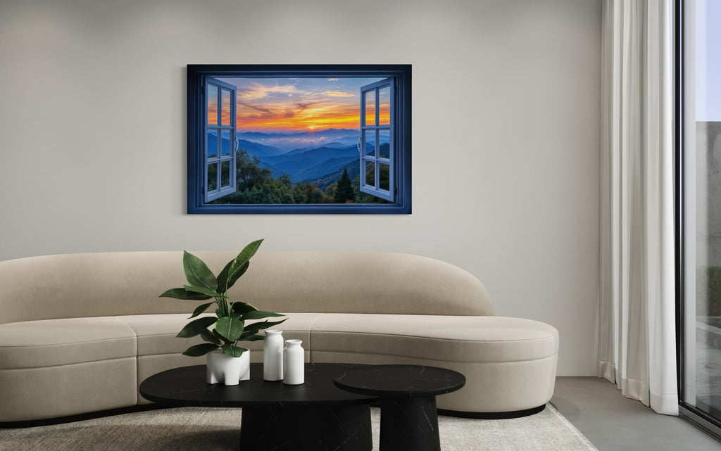 Great Smokey Mountains Sunset Open Window Canvas Wall Art