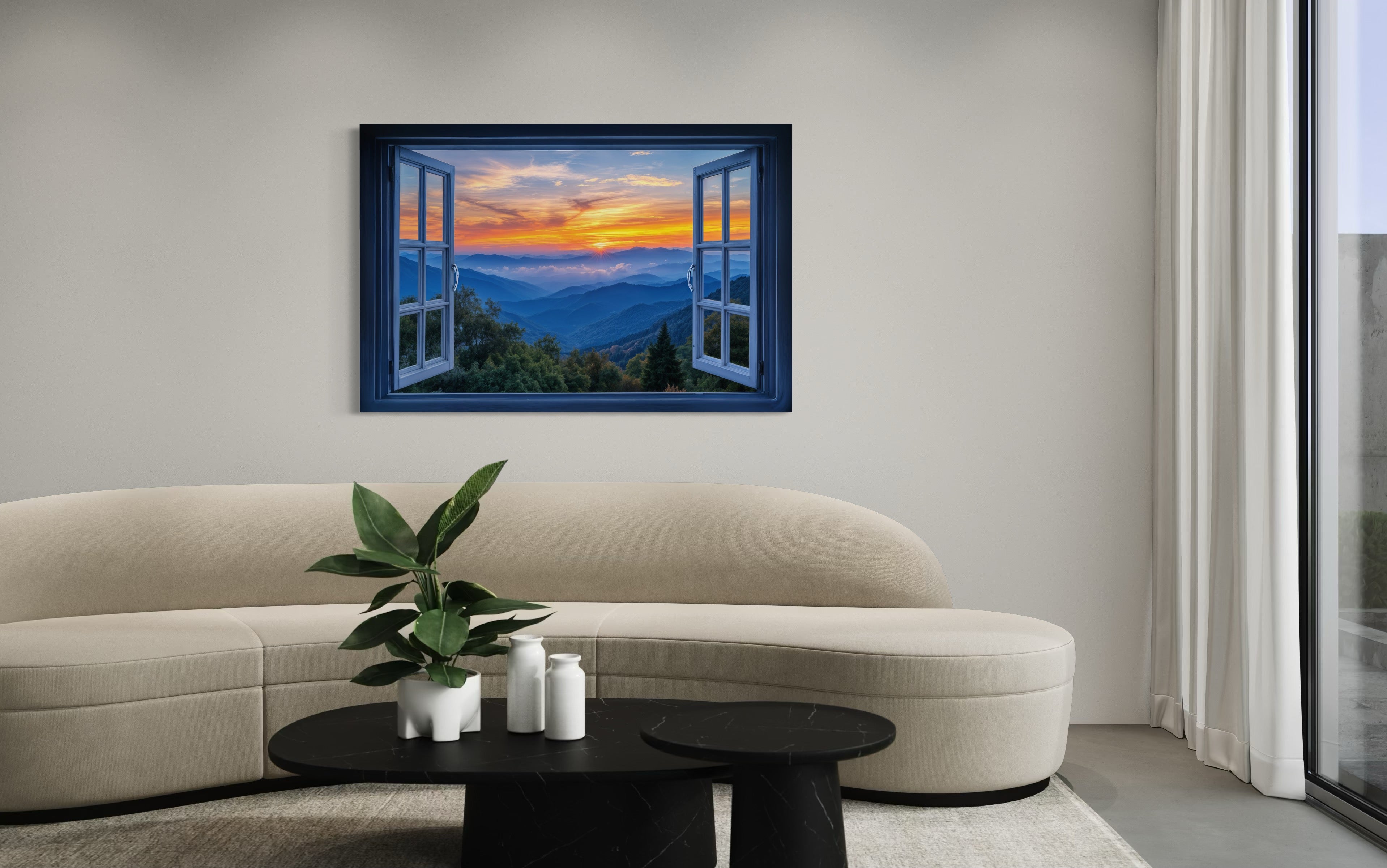 Great Smokey Mountains Sunset Open Window Canvas Wall Art