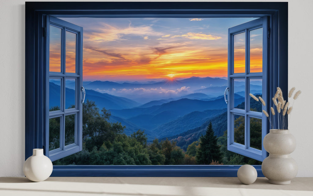 Great Smokey Mountains Sunset Open Window Canvas Wall Art