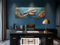 Great White Shark In Coral Reef Distressed Wood Wall Art - Nautical Narrow Wall Decor