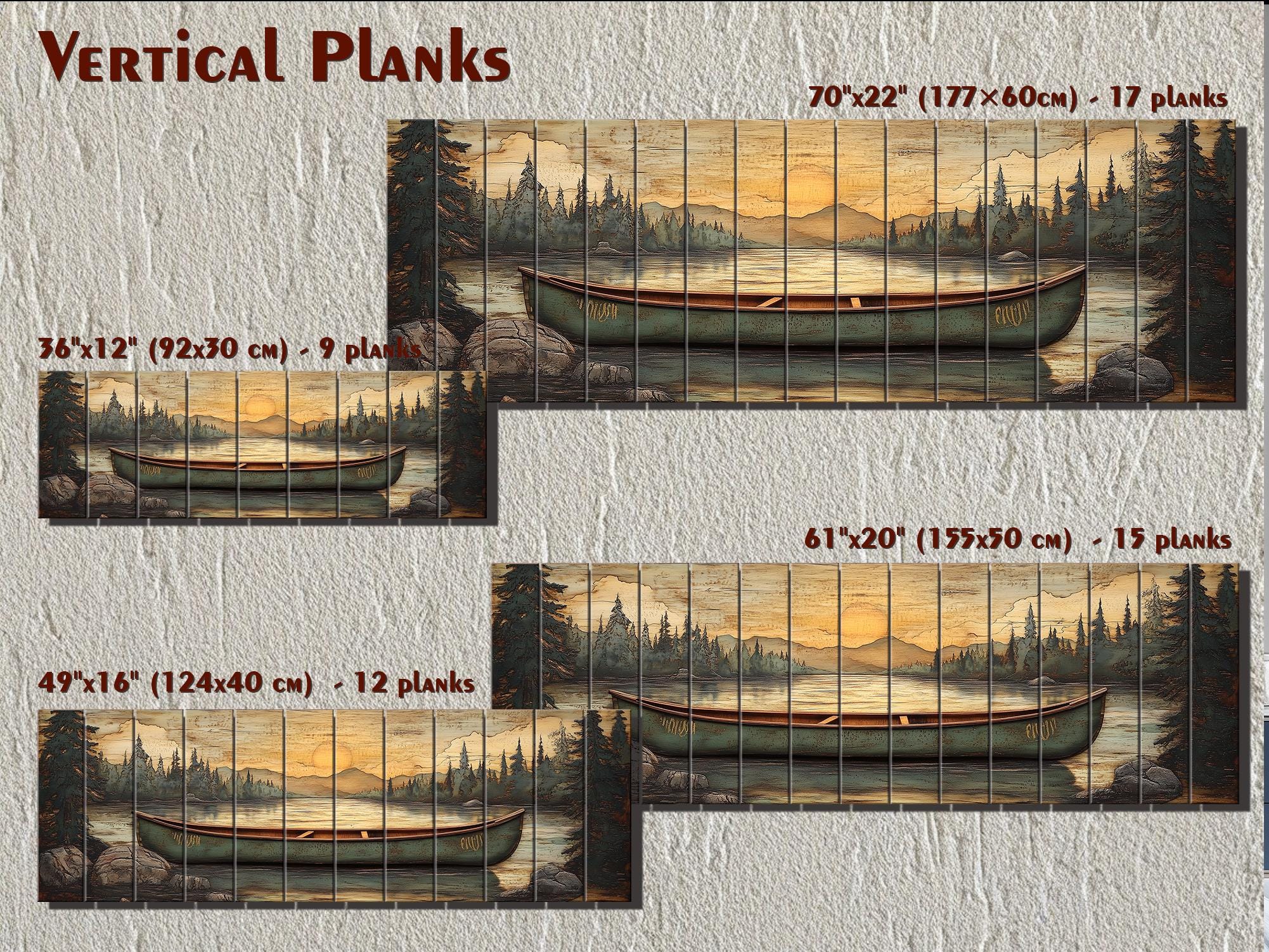 Green Canoe Long Horizontal Distressed Wood Wall Art