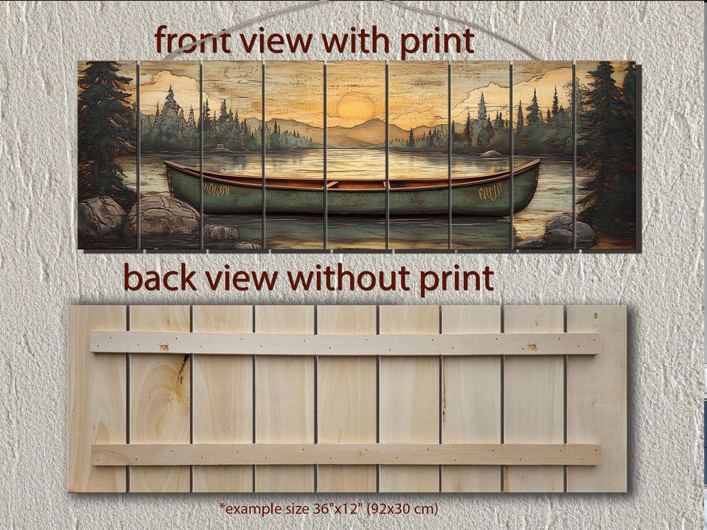 Green Canoe Long Horizontal Distressed Wood Wall Art