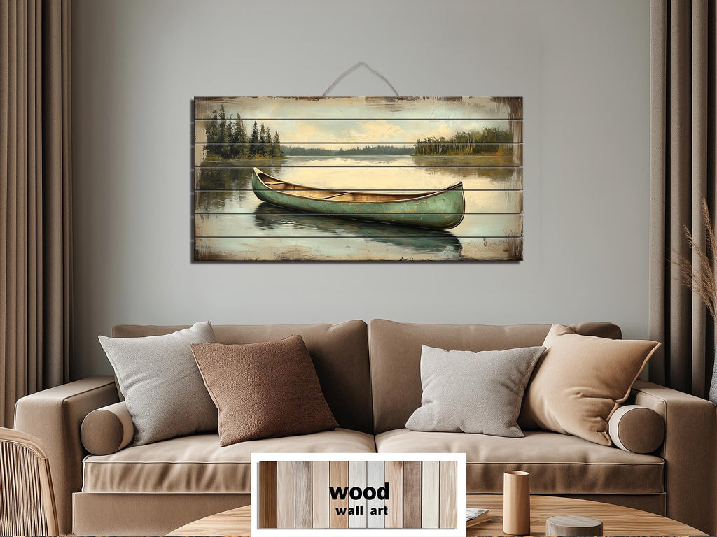 Green Canoe Real Wood Wall Art For Cabin Decor