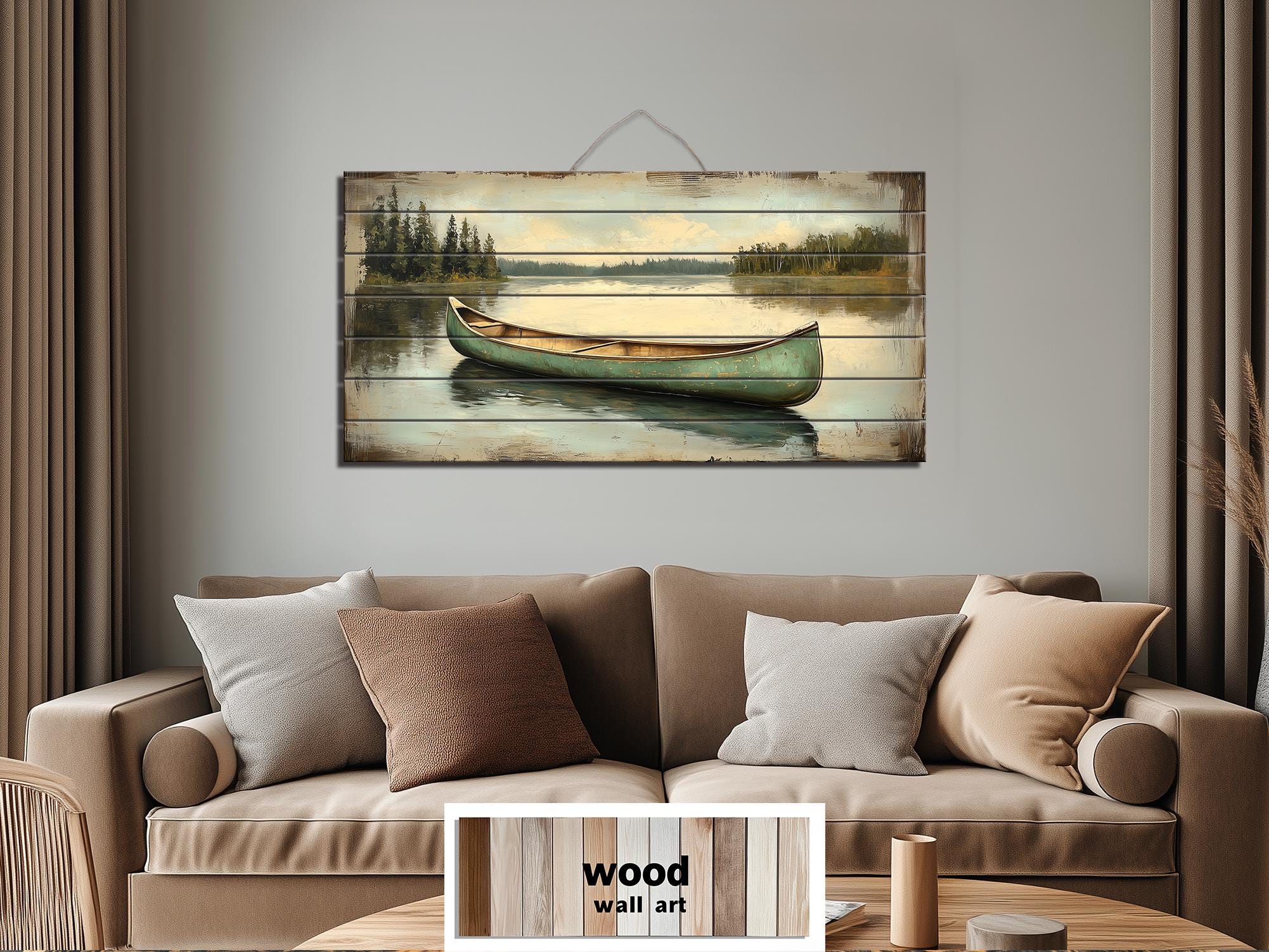 Green Canoe Real Wood Wall Art For Cabin Decor