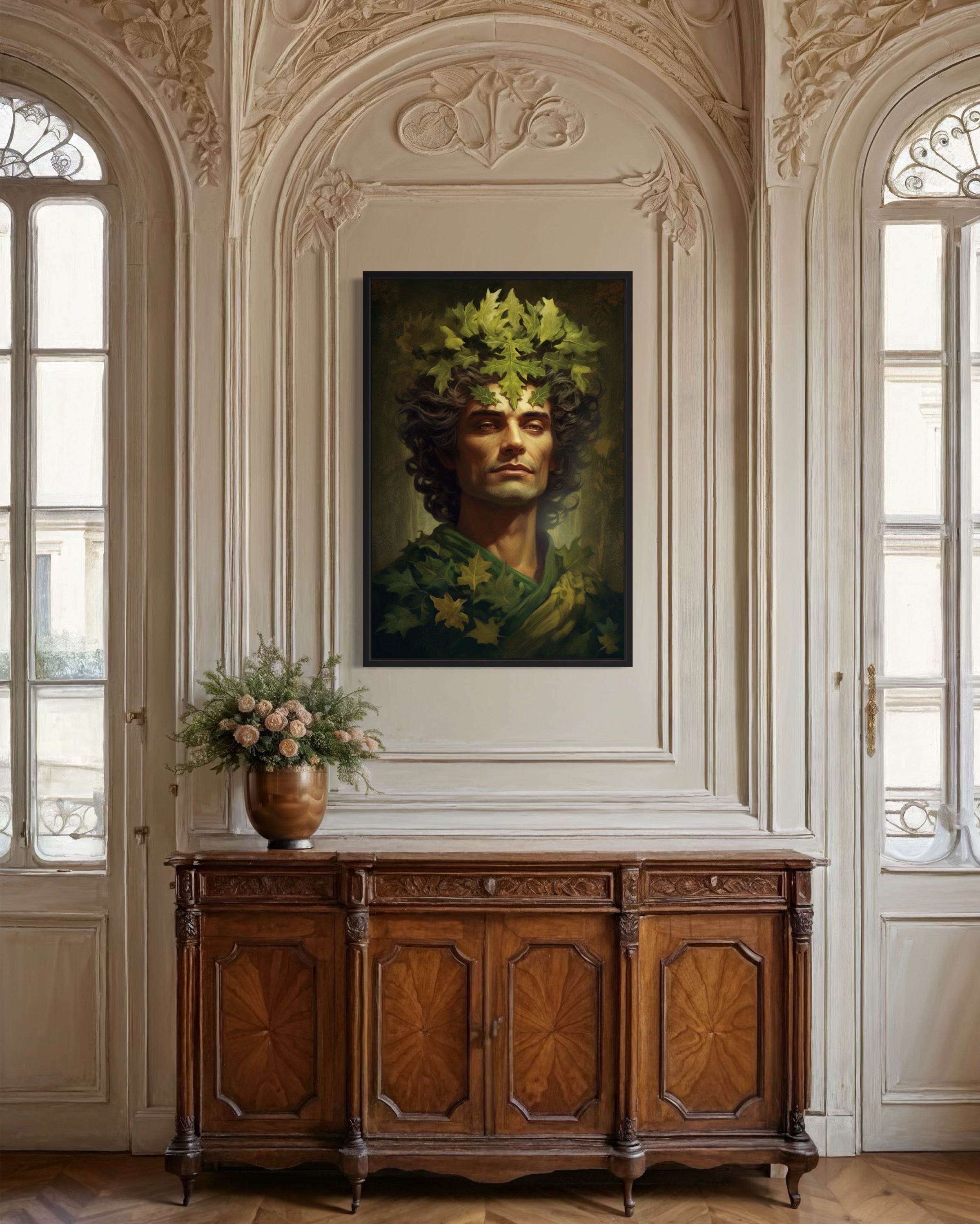 Green Man Realistic Portrait Celtic Mythology Framed Canvas Wall Art