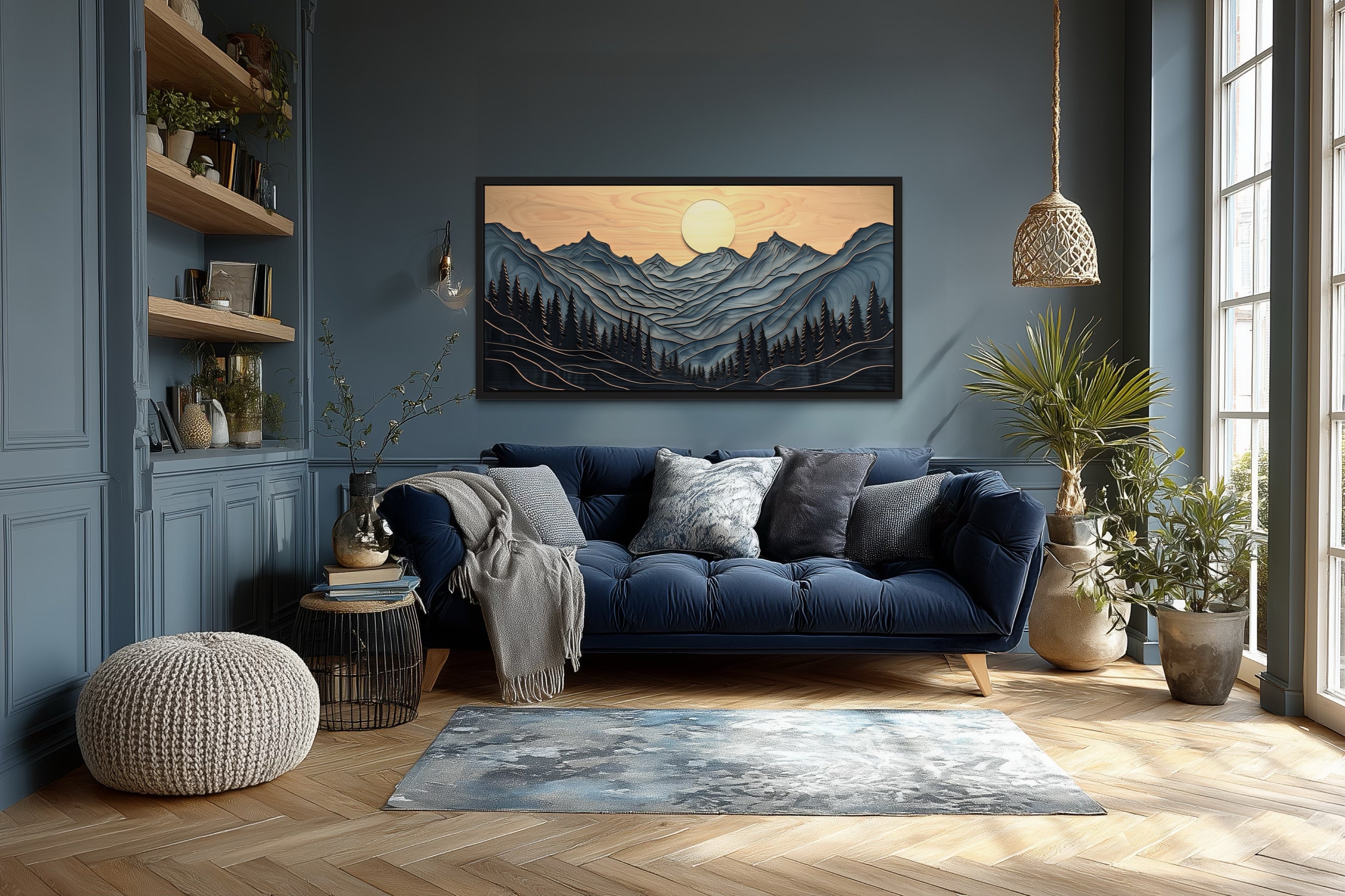 Grey Mountain Wall Art - Layered Wood Canvas Print | Rustic Mountain Decor