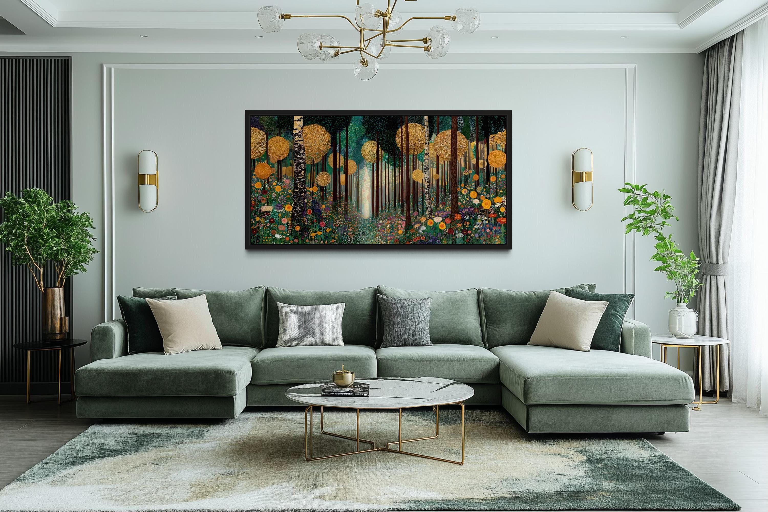 Gustav Klimt Inspired Golden Magical Forest Canvas Wall Art