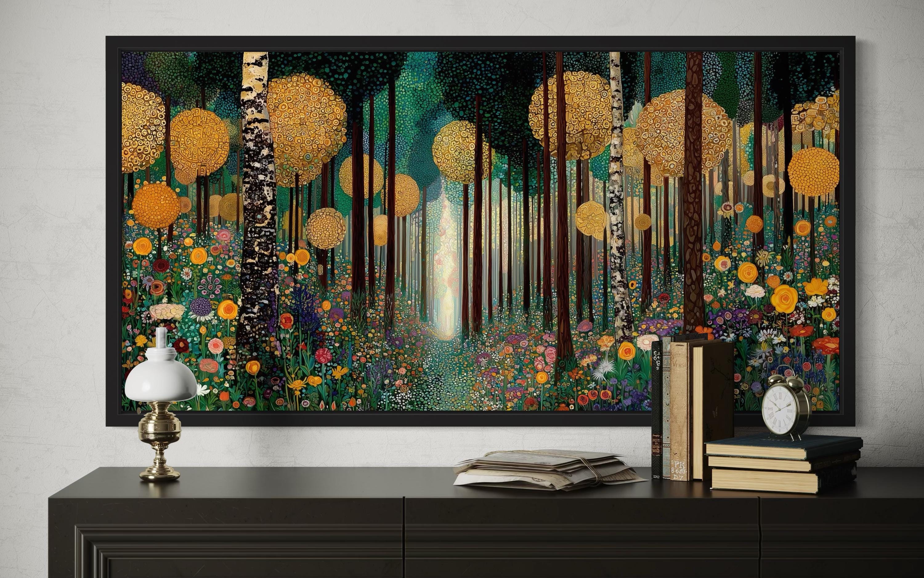 Gustav Klimt Inspired Golden Magical Forest Canvas Wall Art