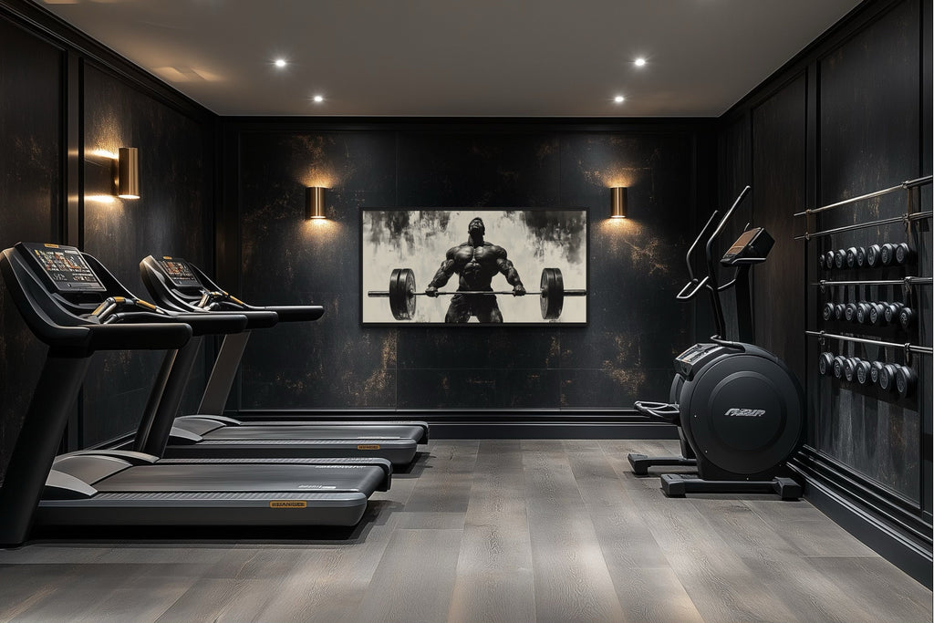 Gym Wall Art - Powerful Man Lifting Barbell Canvas Print