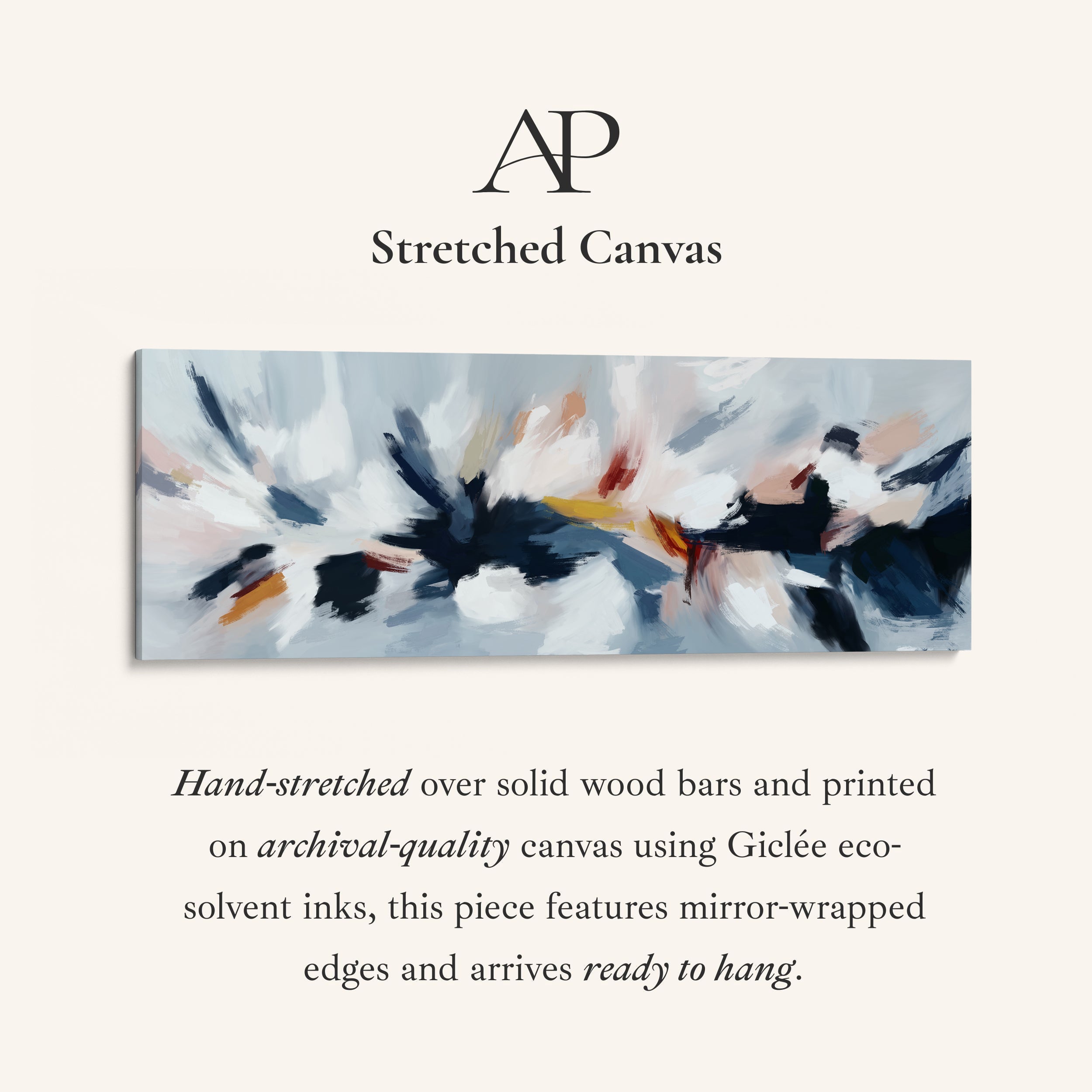 Abstract Blue, White & Pink Horizontal Long Wall Art
