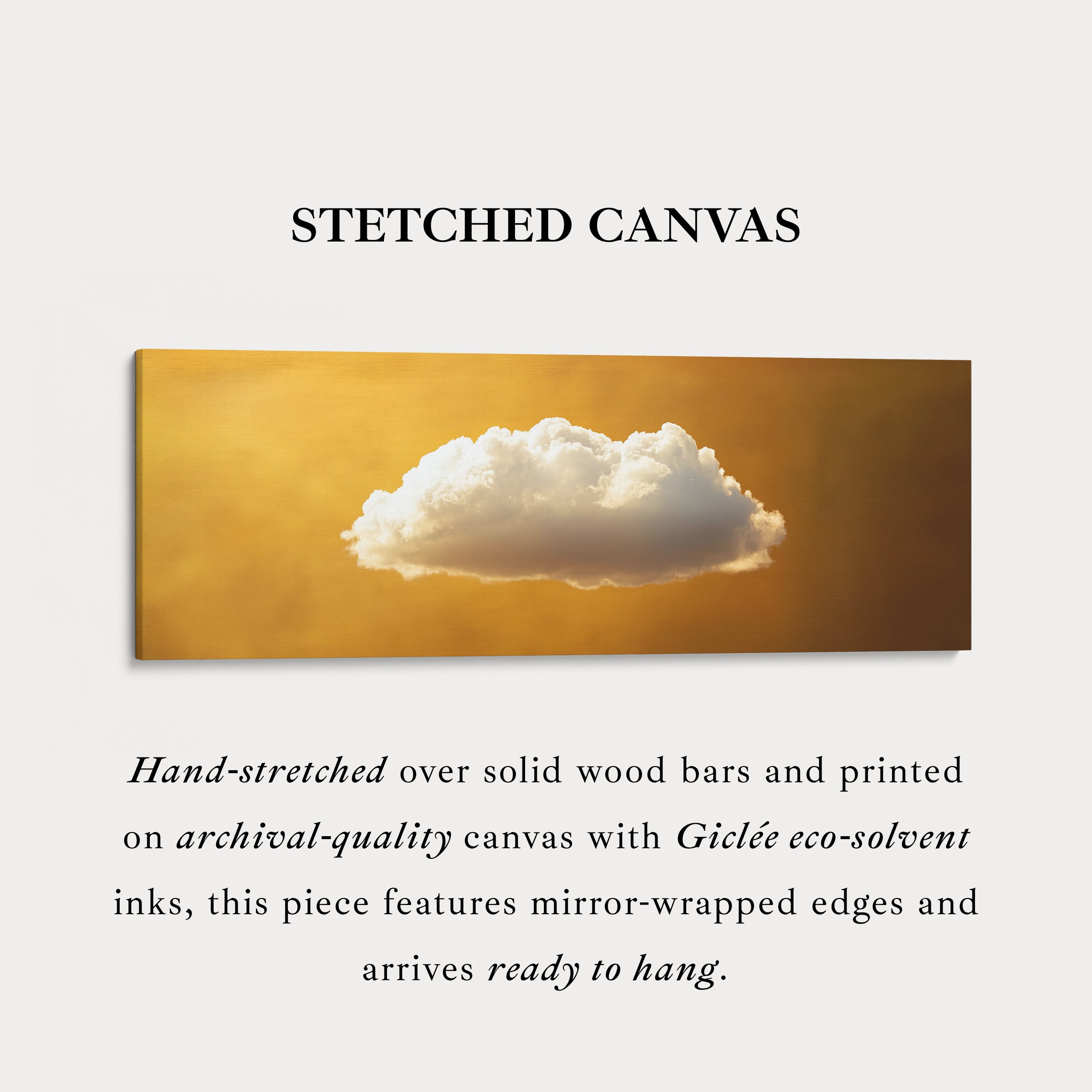 Above Bed Wall Art - Floating Golden Cloud Minimalist Horizontal Wall Art