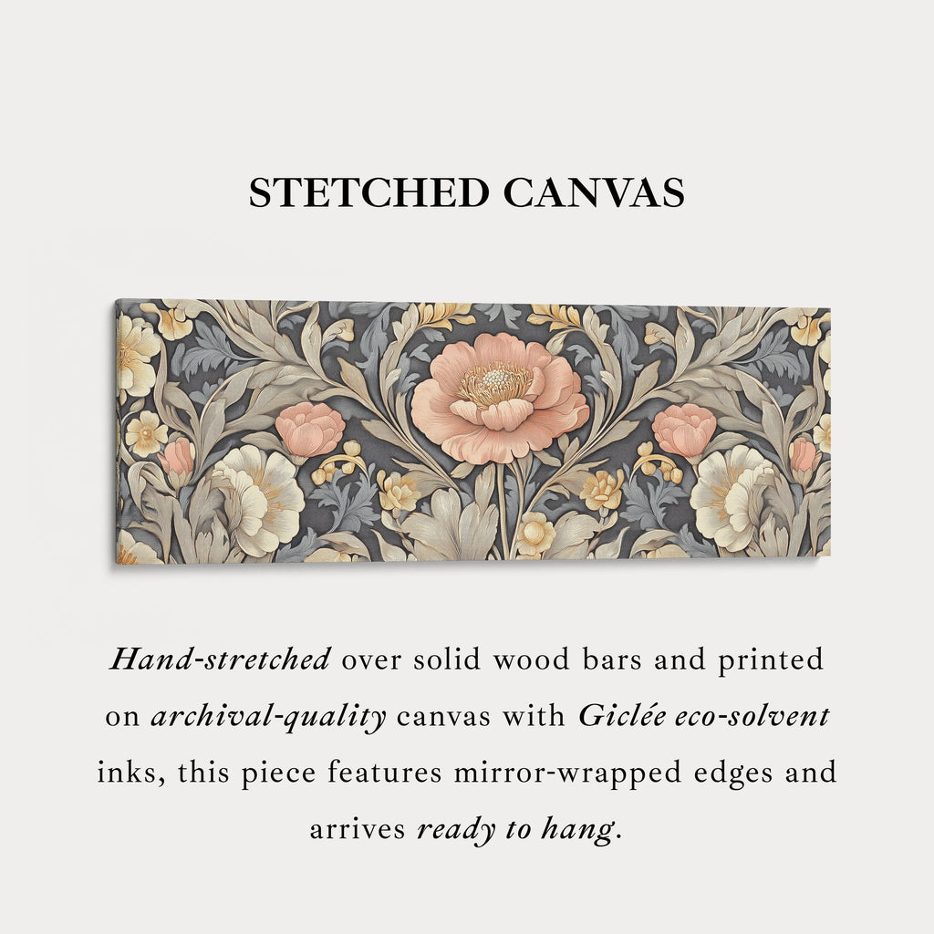 Vintage Floral Pattern Large Framed Canvas Long Narrow Horizontal Wall Art