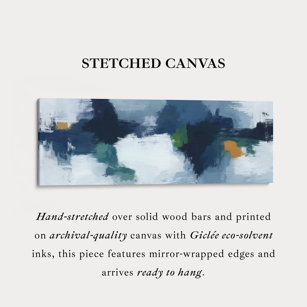 Wide Moody Deep Blue Abstract Canvas Wall Art for Living Room