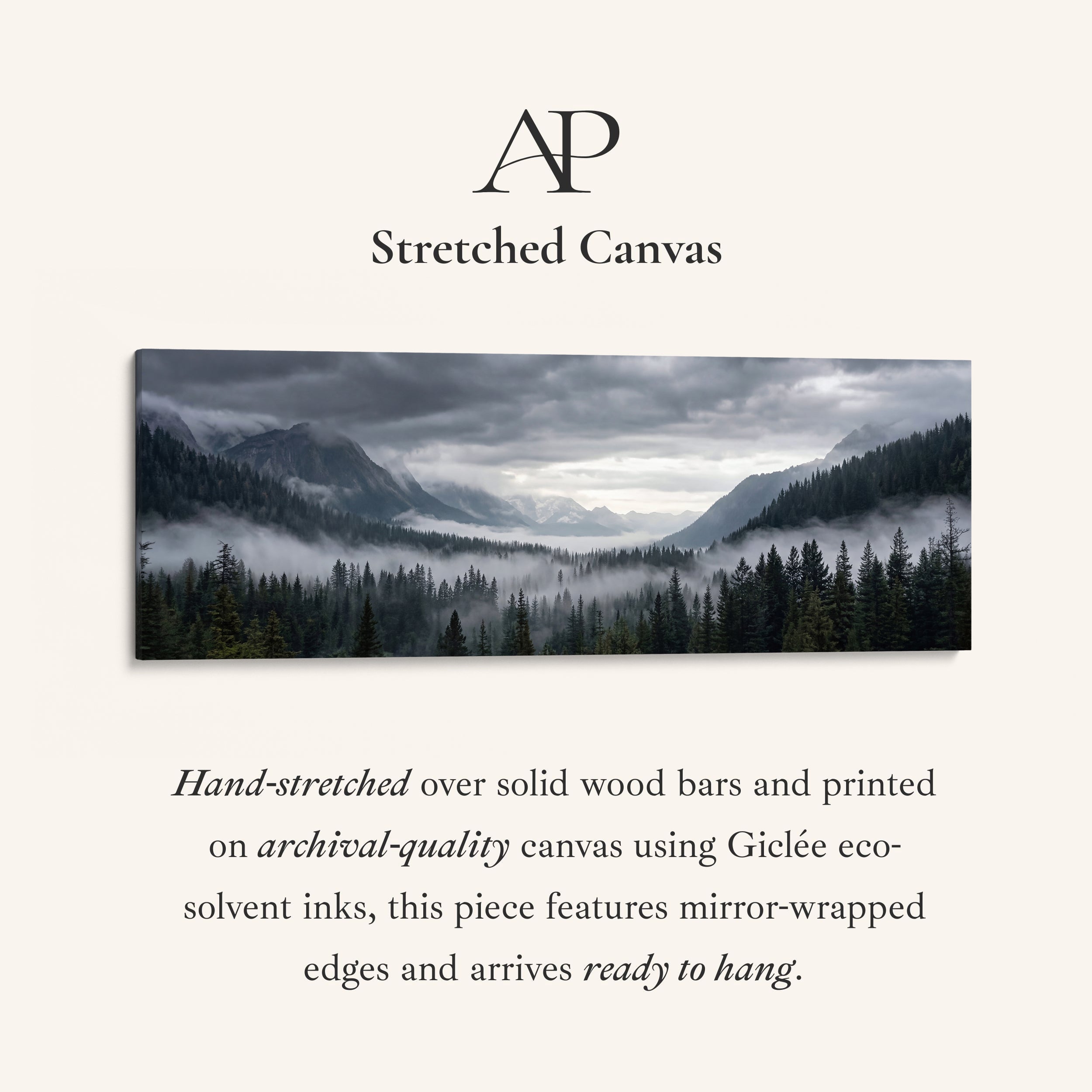 Horizontal Wall Art Foggy Forest Valley Wide Canvas For Living Room
