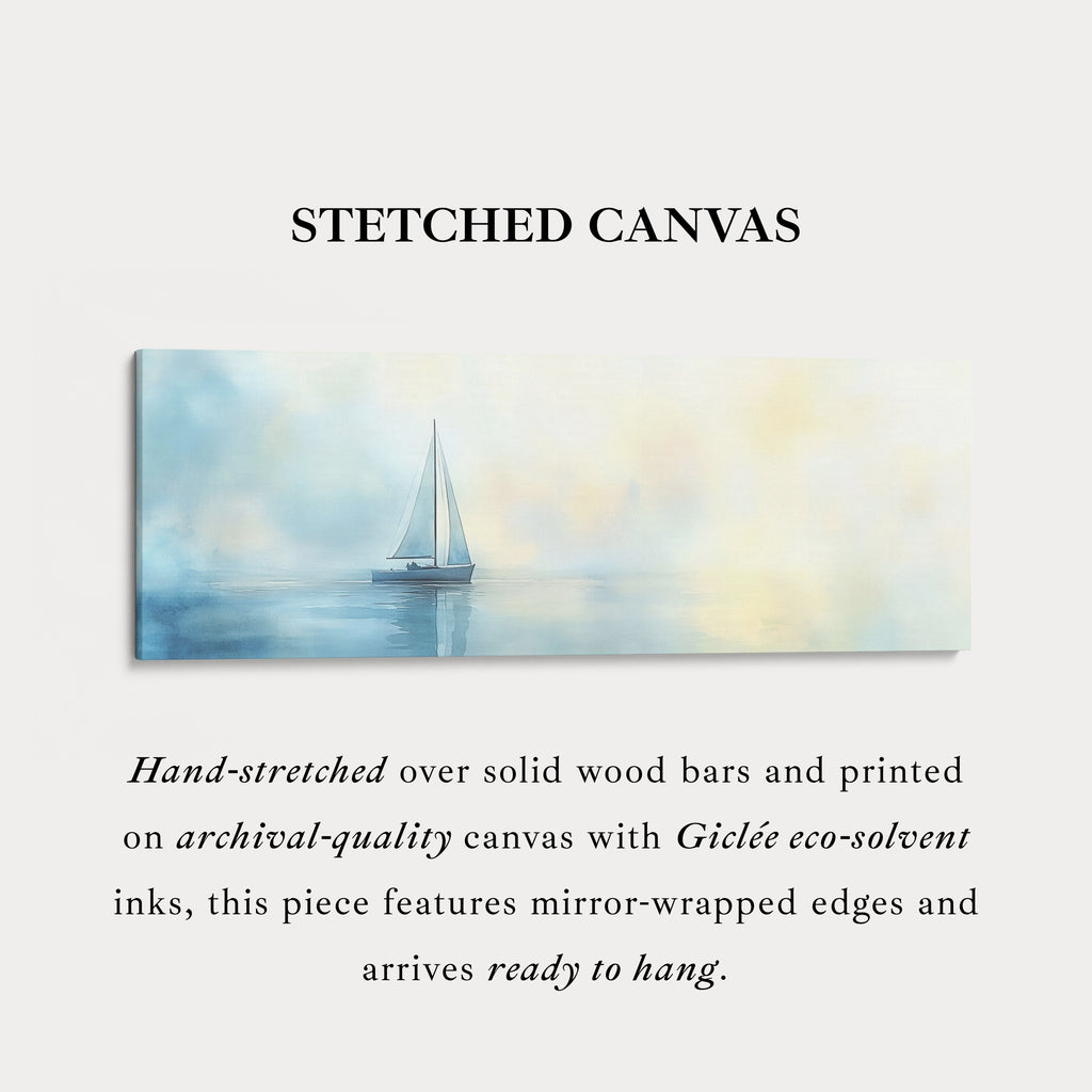 Calming Watercolour Sailboat Large Framed Long Canvas Horizontal Wall Art