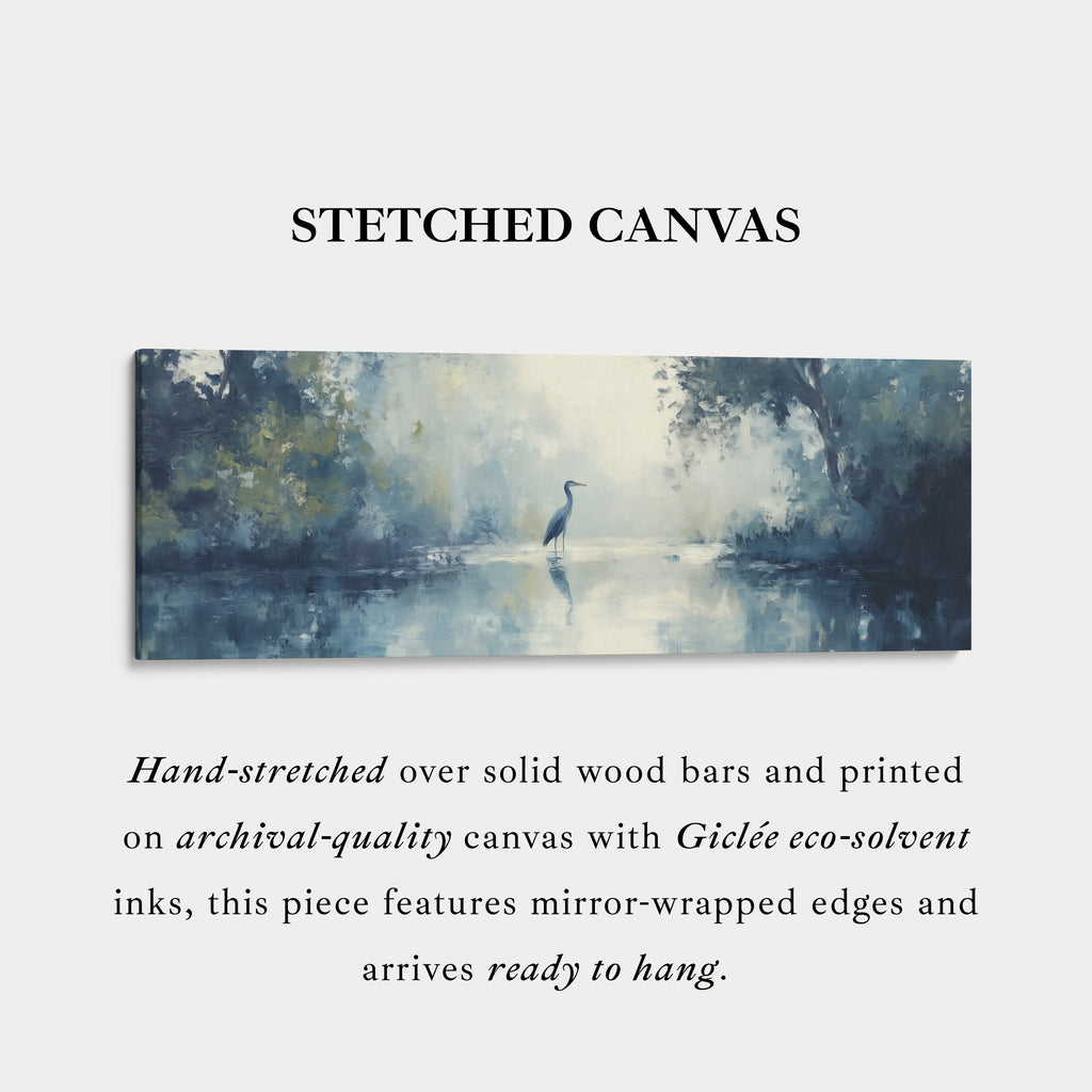Muted Heron Long Horizontal Skinny Framed Canvas