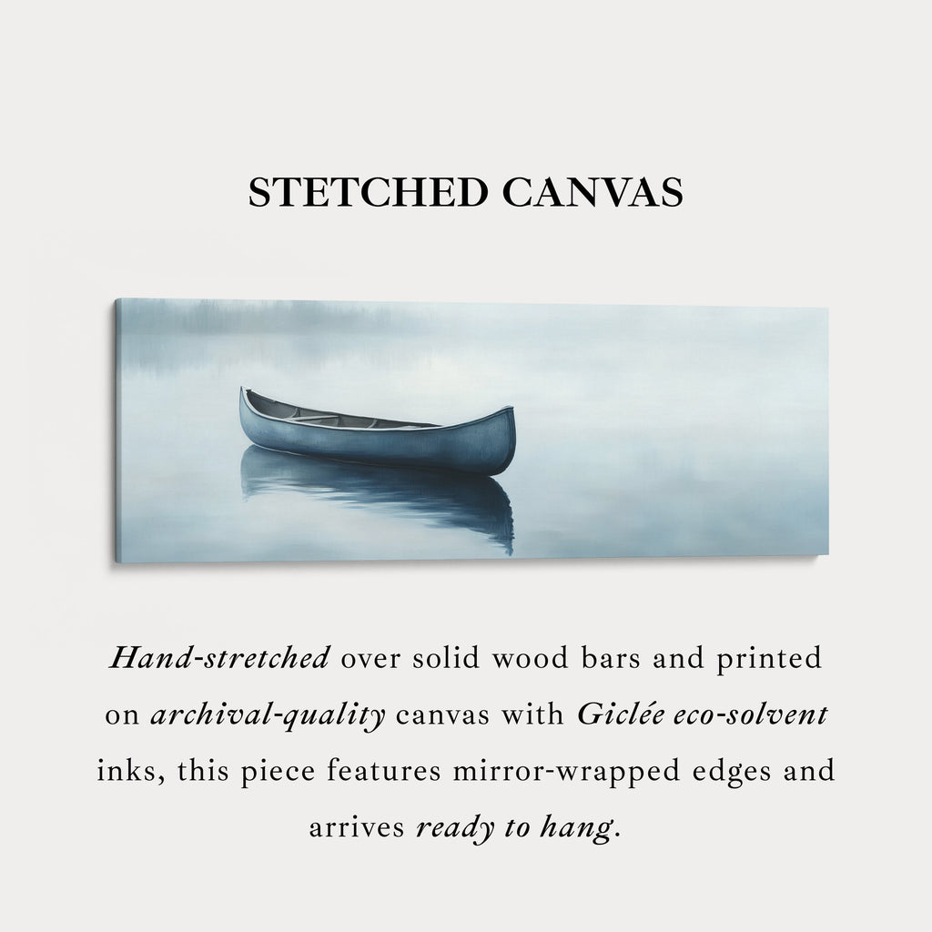 Misty Lake Canoe Wide Framed Above Bed Wall Art