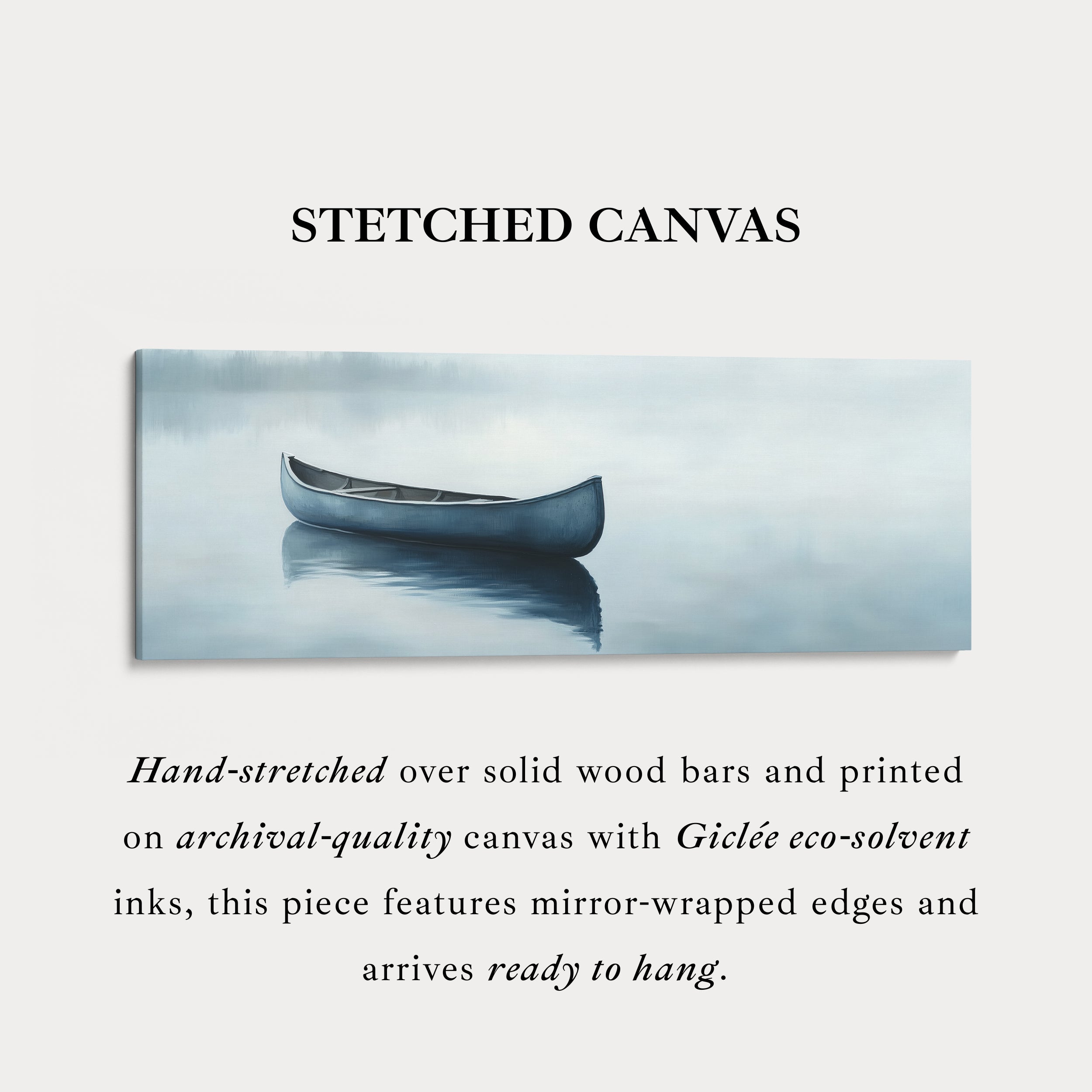 Misty Lake Canoe Wide Framed Above Bed Wall Art