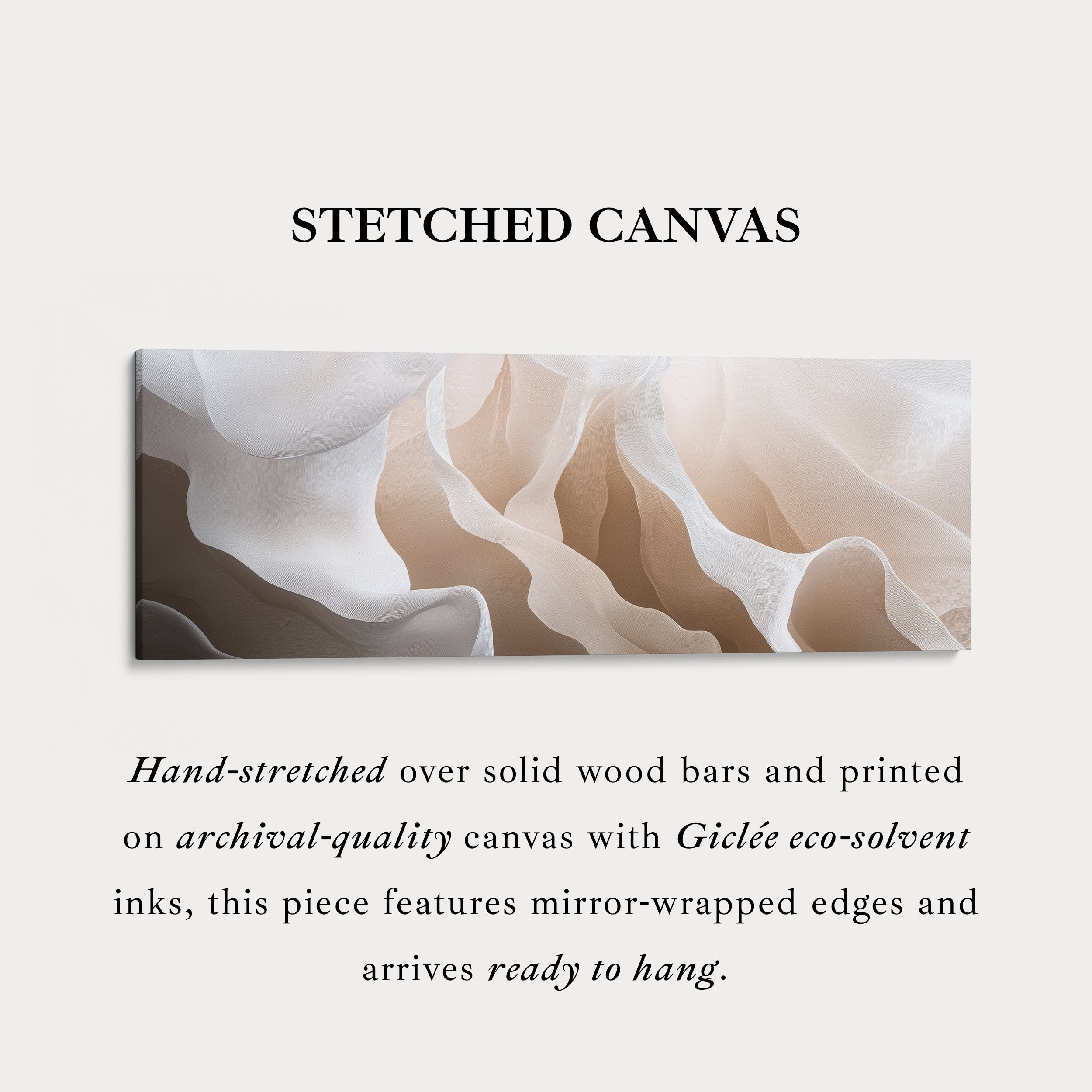 Beige & White Abstract Above Bed Long Narrow Horizontal Wall Art