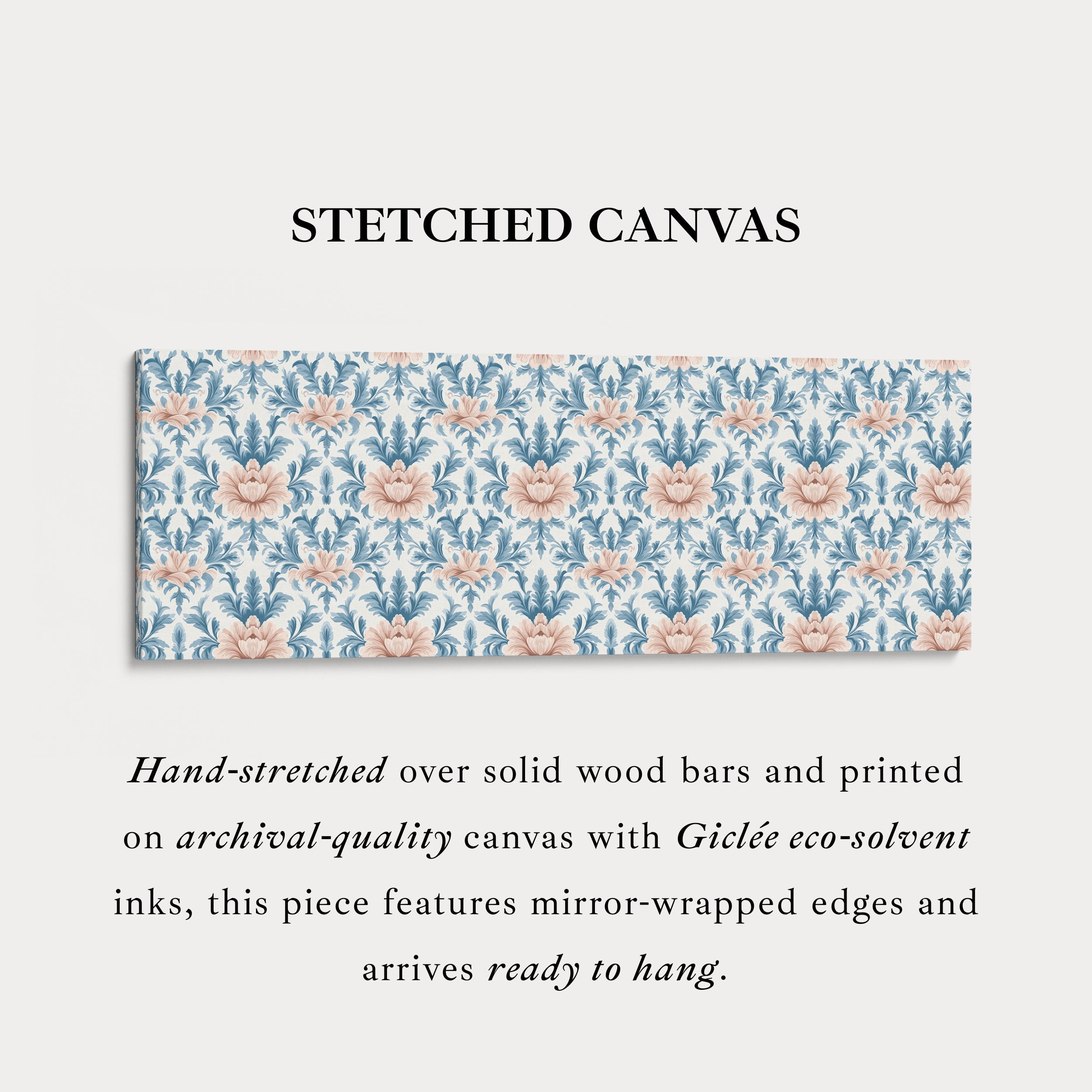Long Narrow Wall Art Blue Damask