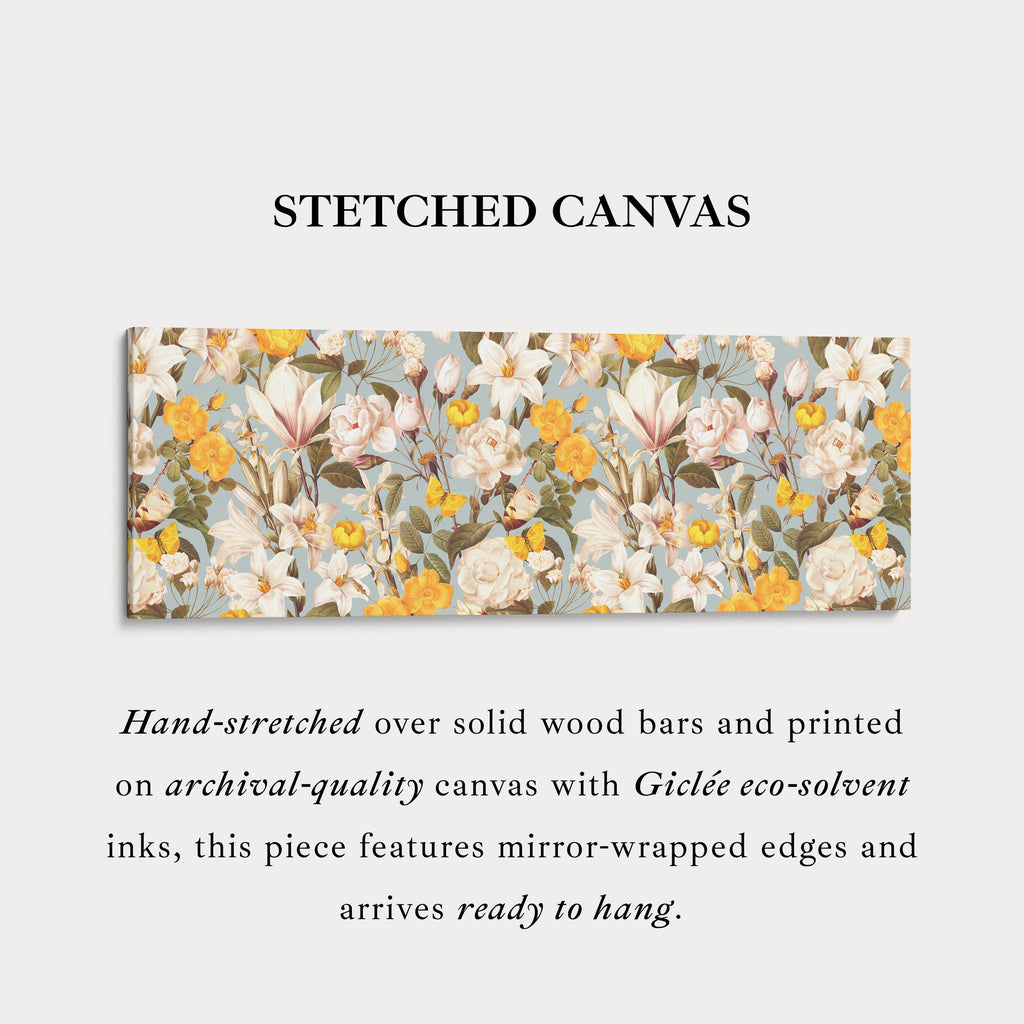 Wide Tropical Floral Parrot Canvas Art for Living Room or Hallway