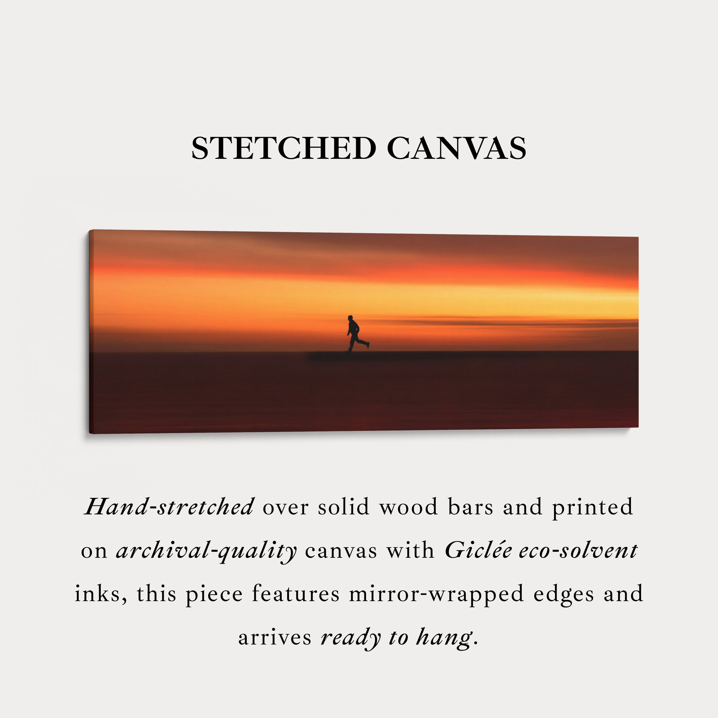 Horizontal wall art runner silhouette against intense sunset horizon for living room or bedroom