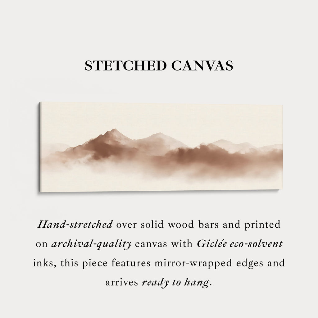 Long Narrow Mountain Wall Art Panoramic Canvas Neutral Bedroom Décor