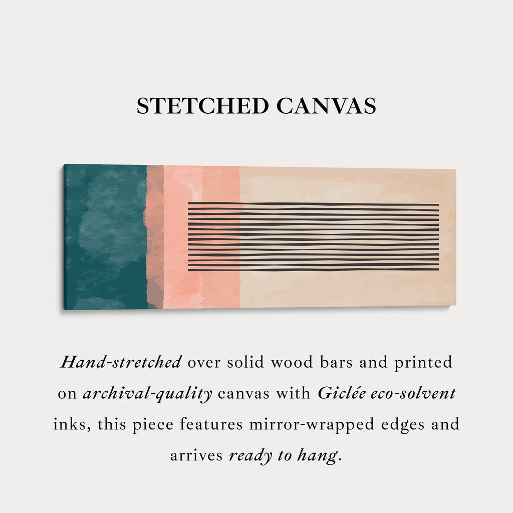 Panoramic Wall Art Teal Green And Coral Abstract Striped Design For Living Room