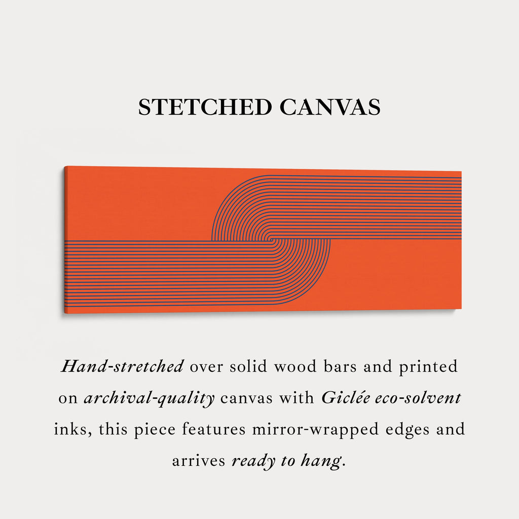 Panoramic Wall Art Orange And Navy Blue Mid Century Line Design For Living Room