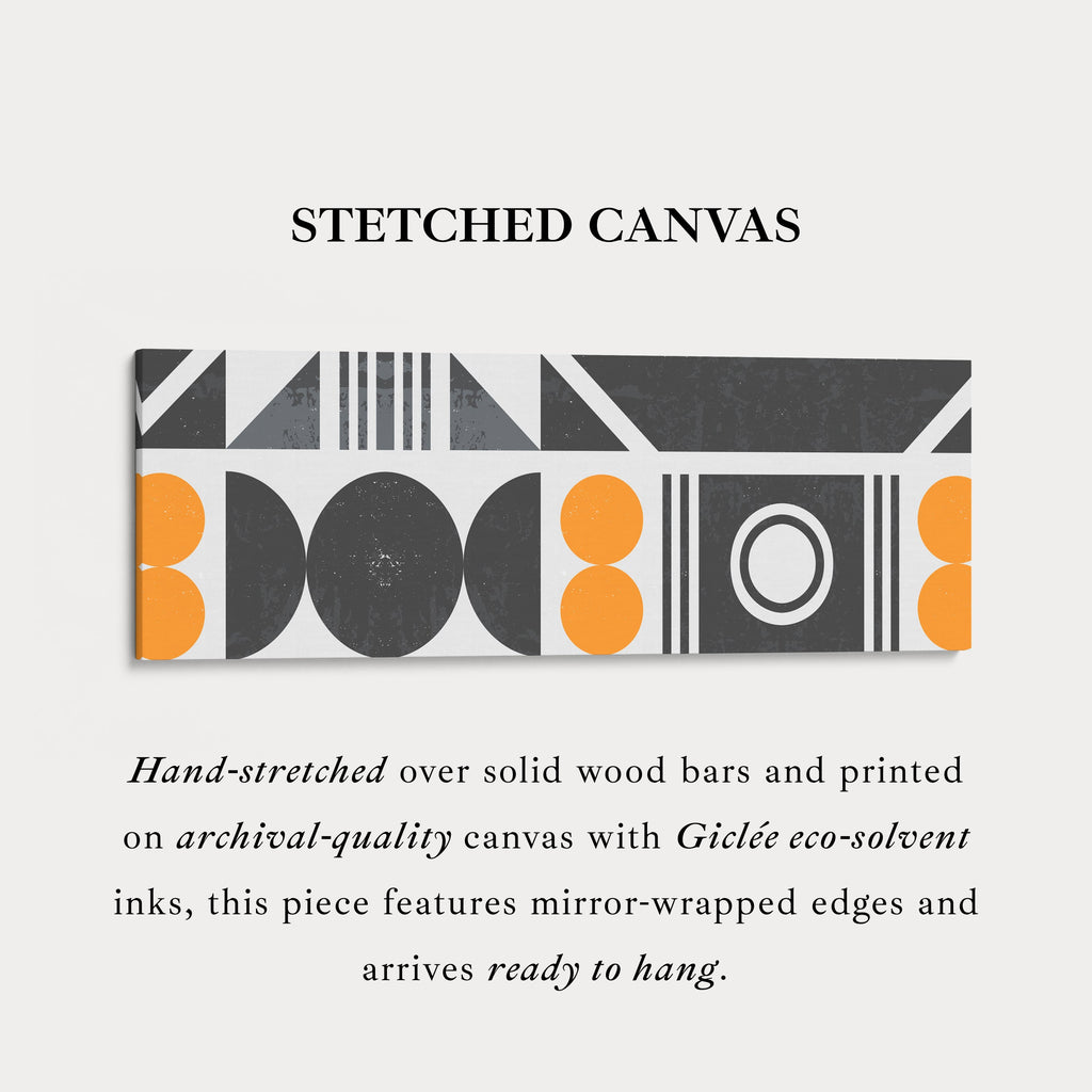 Wide Wall Art Orange Grey Geometric Long Canvas For Living Room