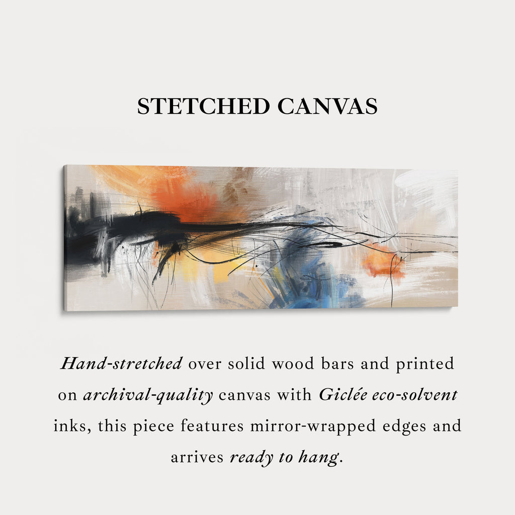 Horizontal Wall Art In Warm Orange And Deep Blue For Living Room