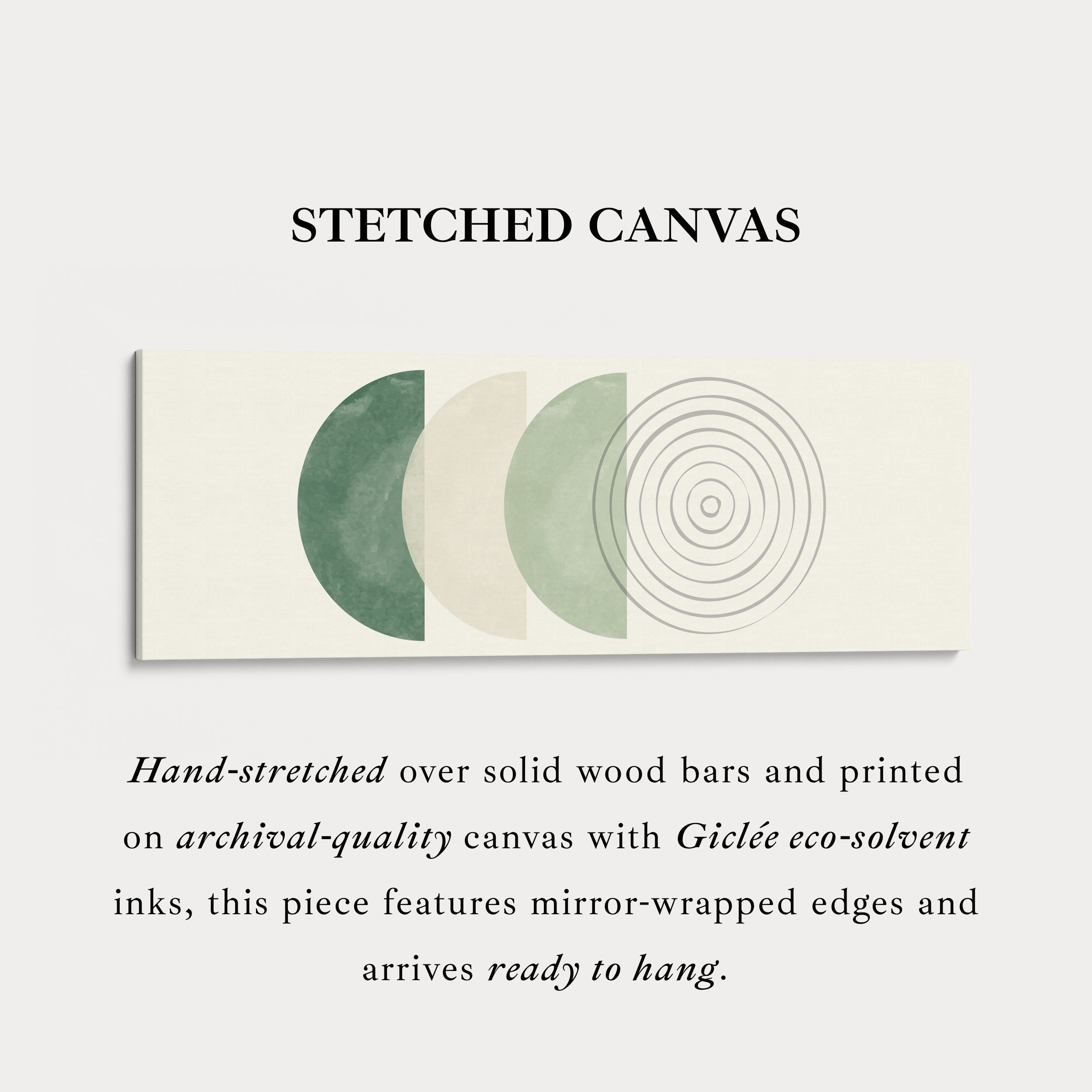 Long Narrow Canvas Neutral Green Circles For Bedroom Or Living Room