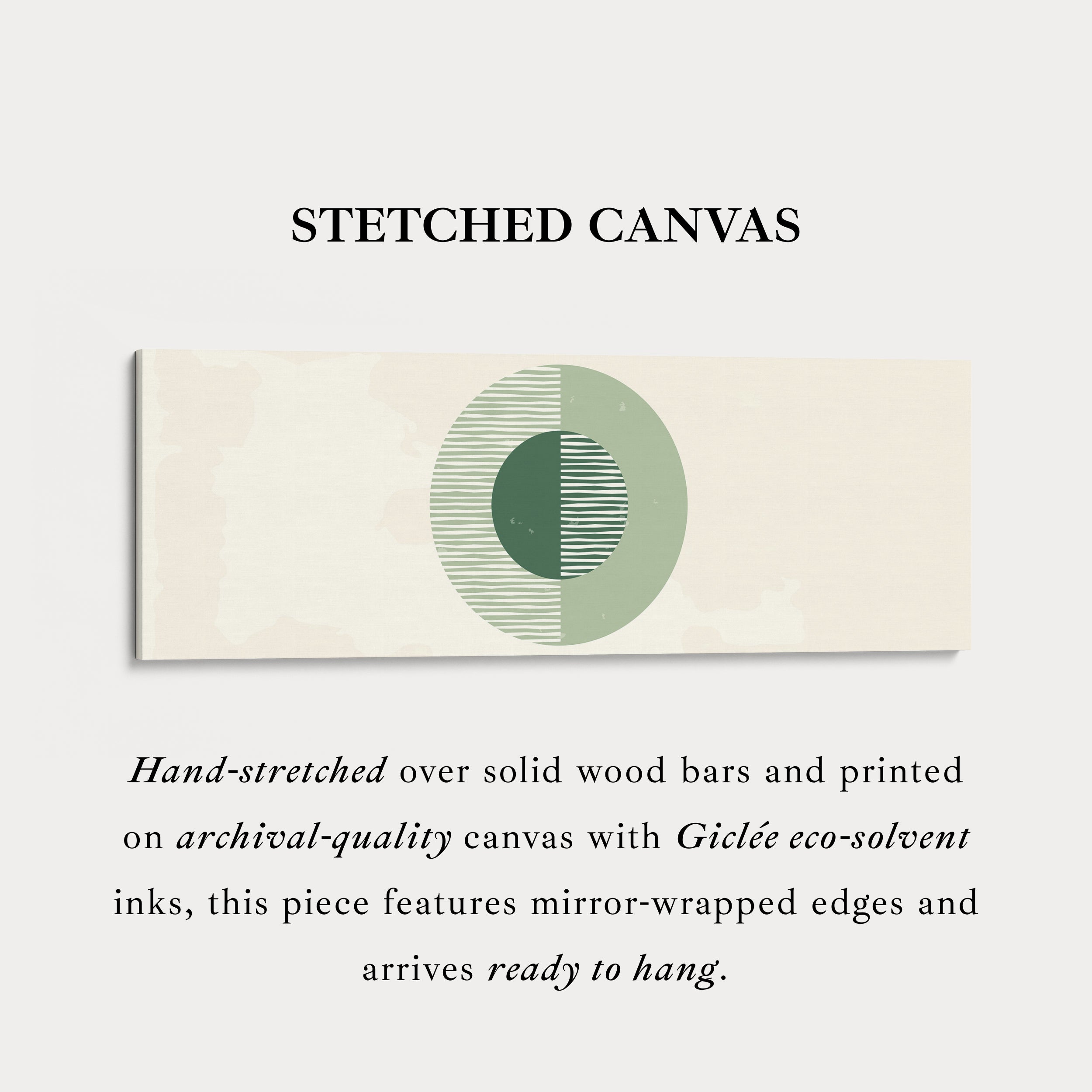 Horizontal Wall Art Three Green Circles With Soft Stripe Detailing