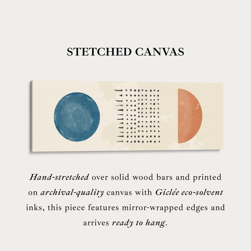 Long Narrow Canvas Blue And Orange Circles With Modern Dot Pattern