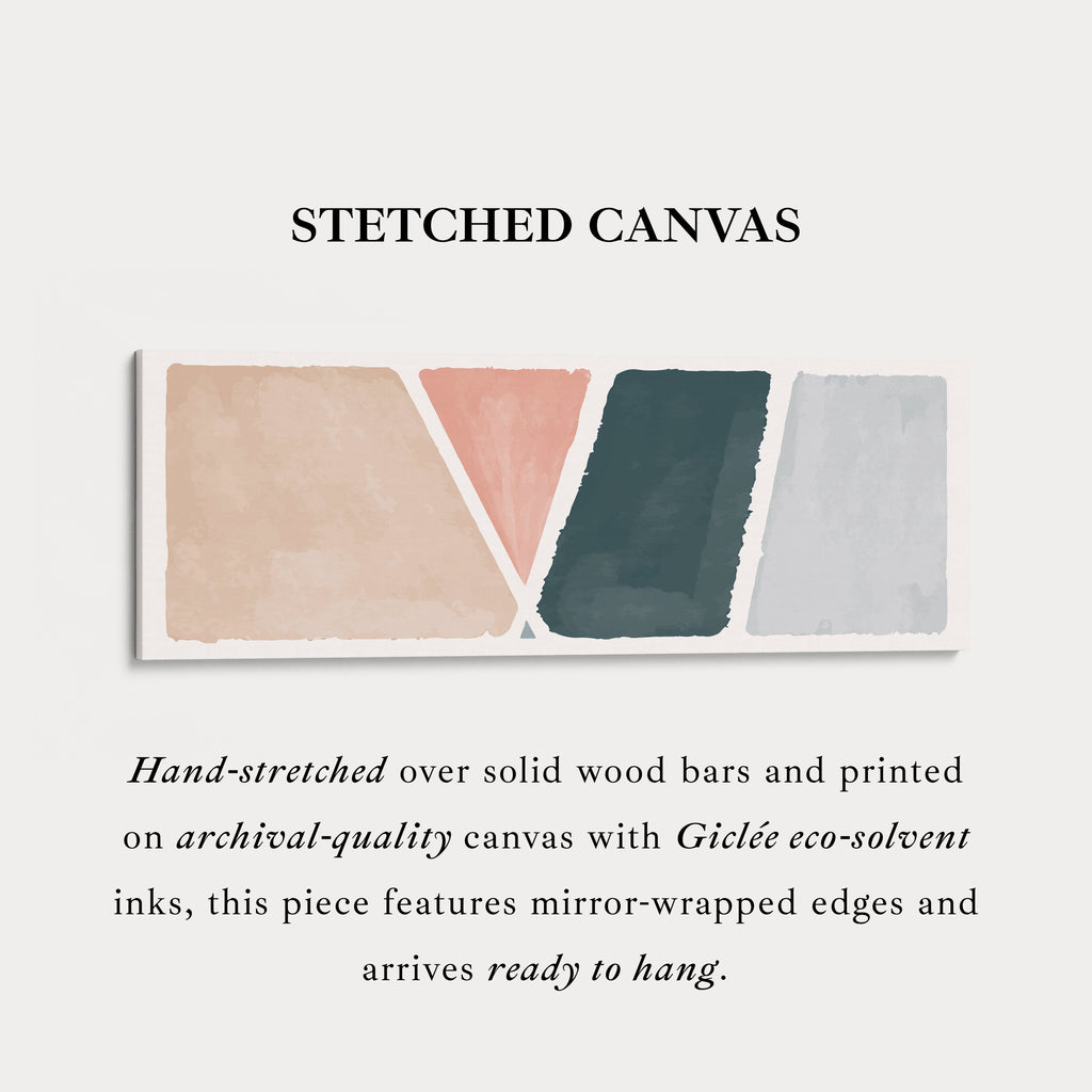 Long Narrow Canvas Modern Geometric In Beige Pink And Deep Green
