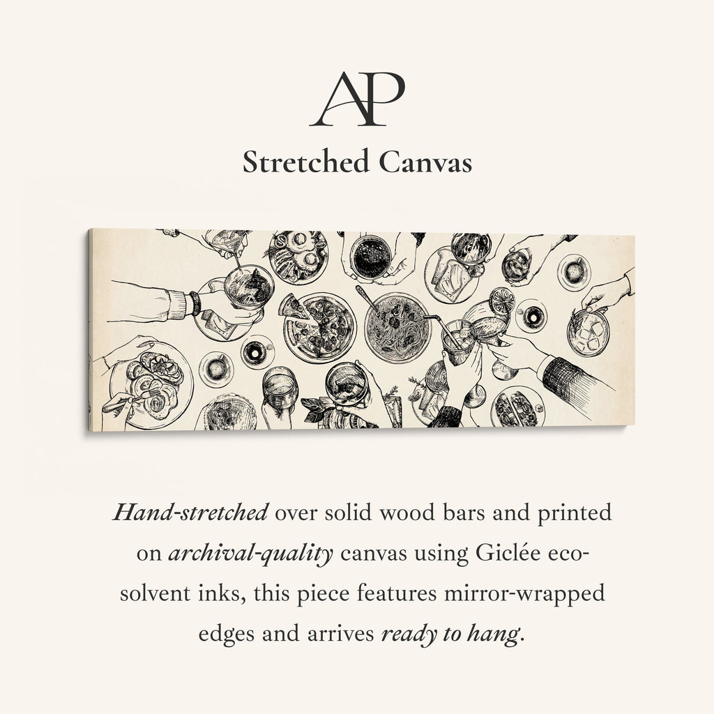 Horizontal Wall Art Overhead Dining Table Illustration Framed Canvas Print For Kitchen
