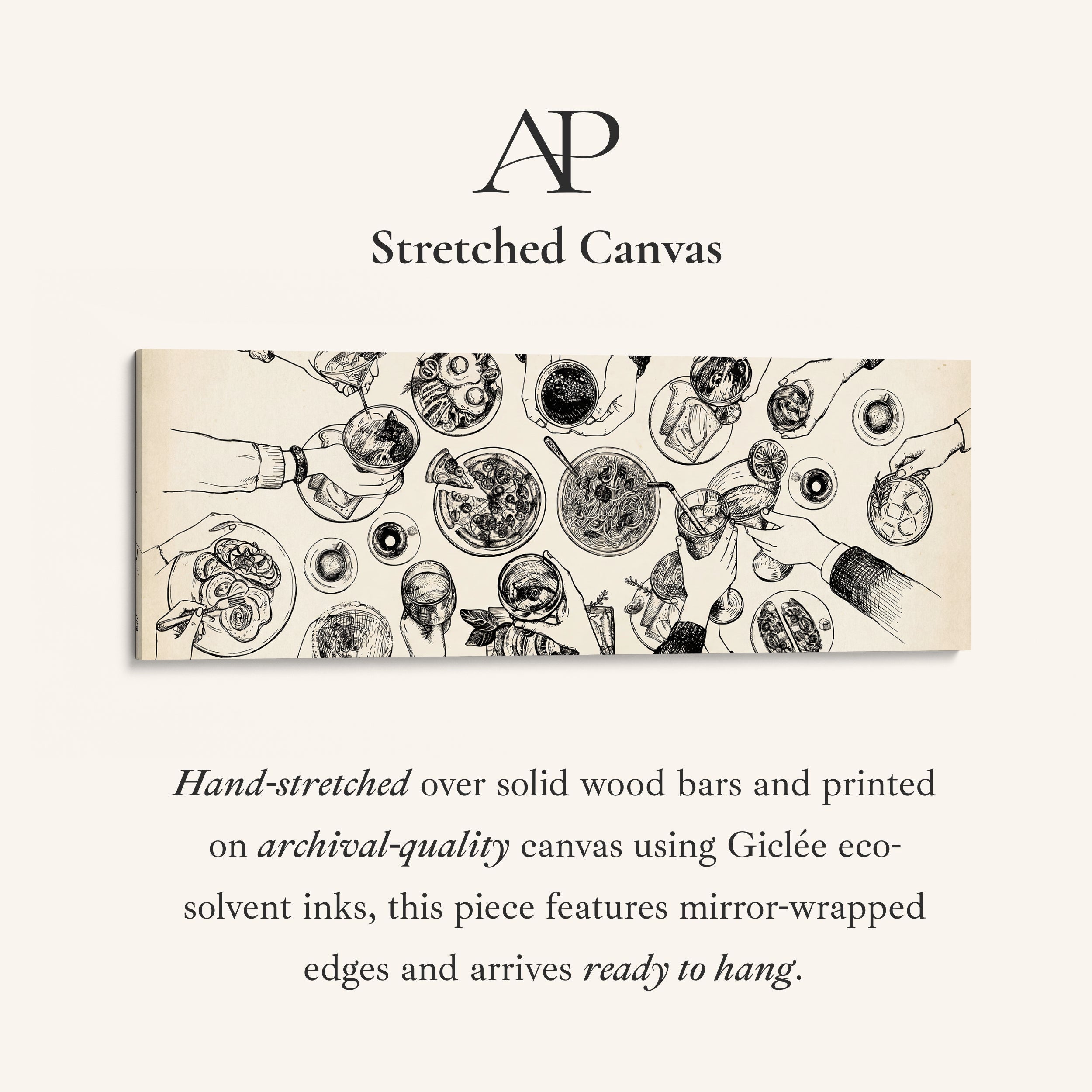 Horizontal Wall Art Overhead Dining Table Illustration Framed Canvas Print For Kitchen