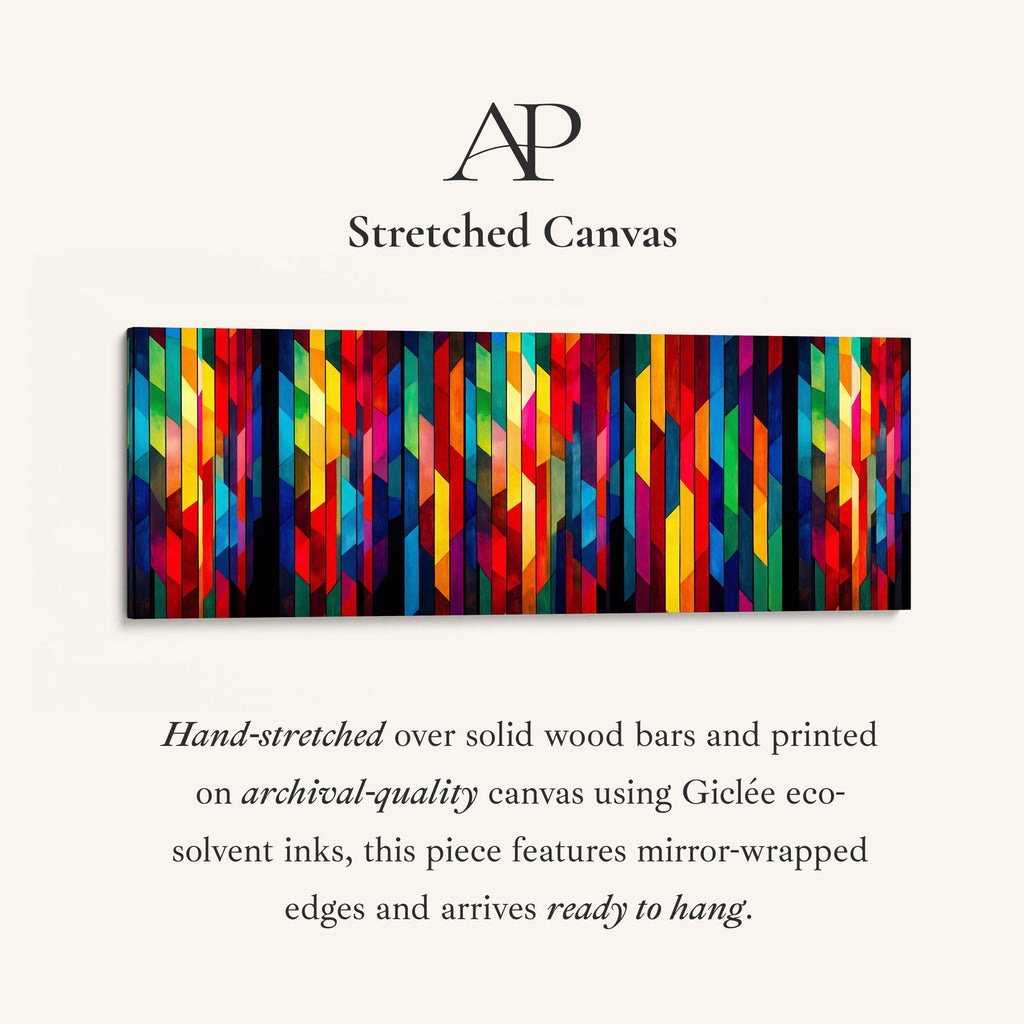 Long Framed Canvas Horizontal Geometric Colour Blocks Wide Canvas For Office